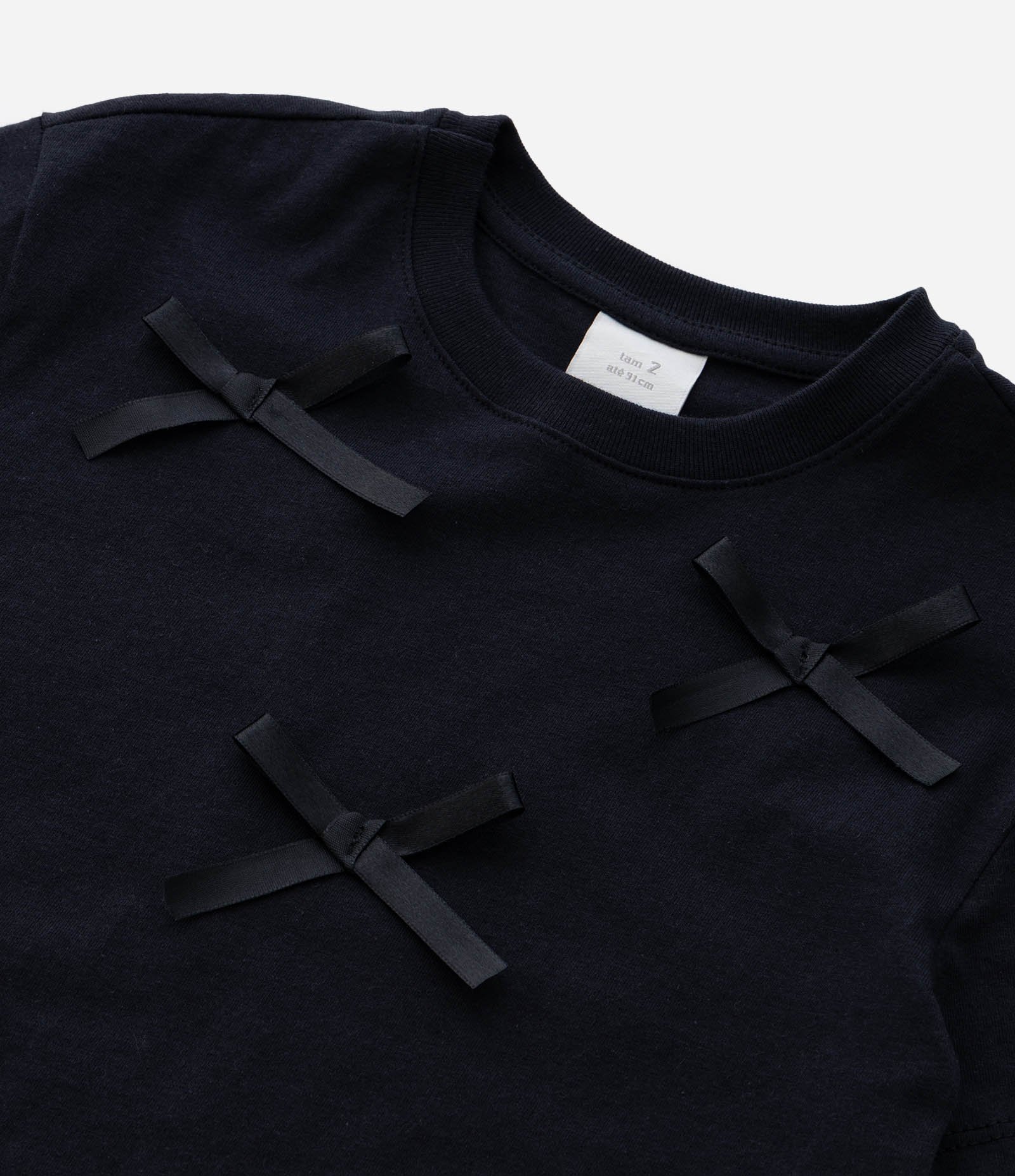 Blusa Infantil com Lacinhos Aplicados - Tam 1 a 6 Anos Preto 4