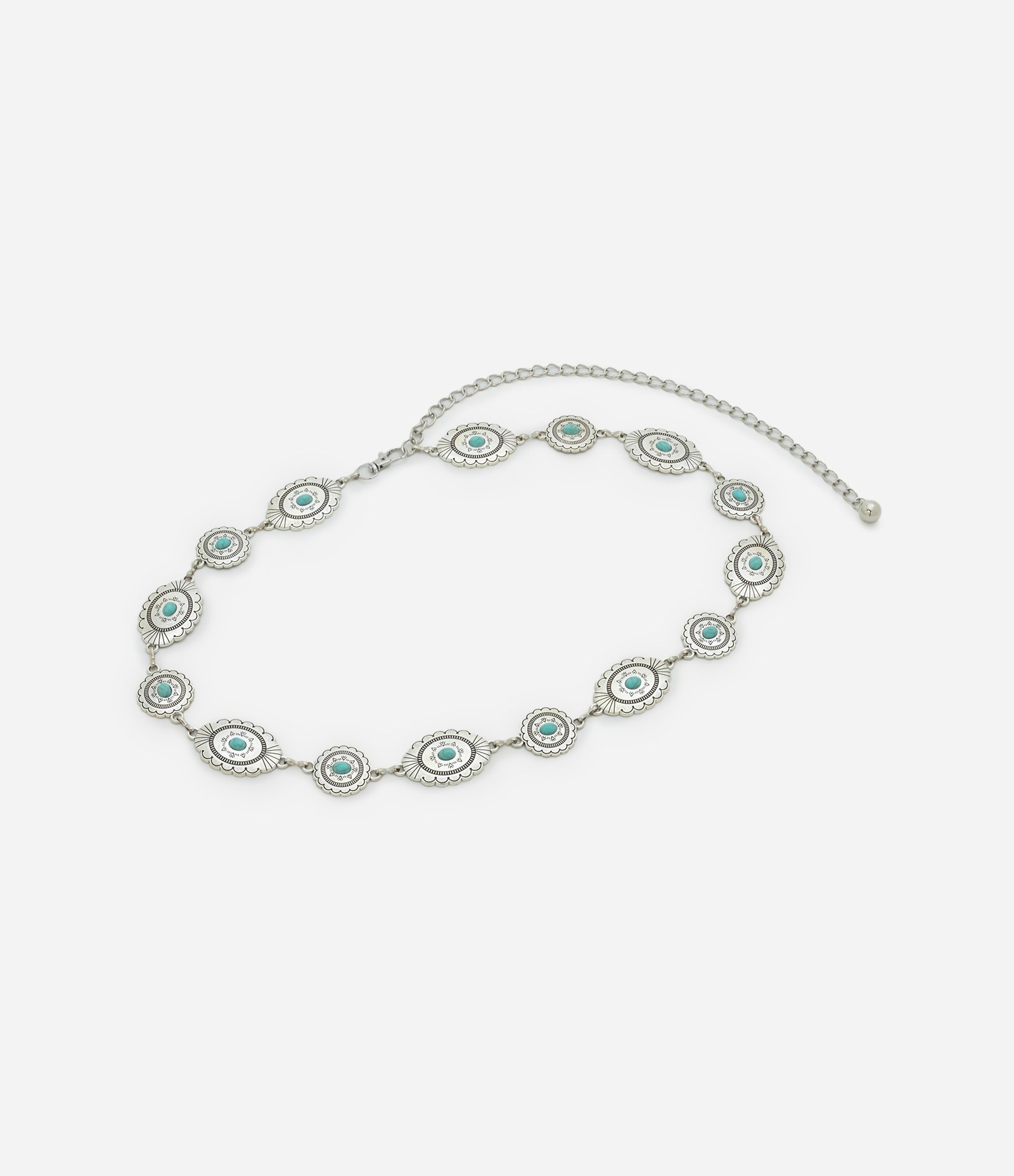 Cinto Médio em Mental com Corrente e Placas Decoradas Prata 3