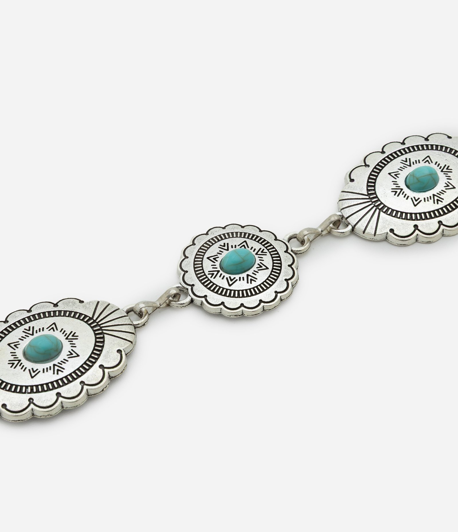 Cinto Médio em Mental com Corrente e Placas Decoradas Prata 4