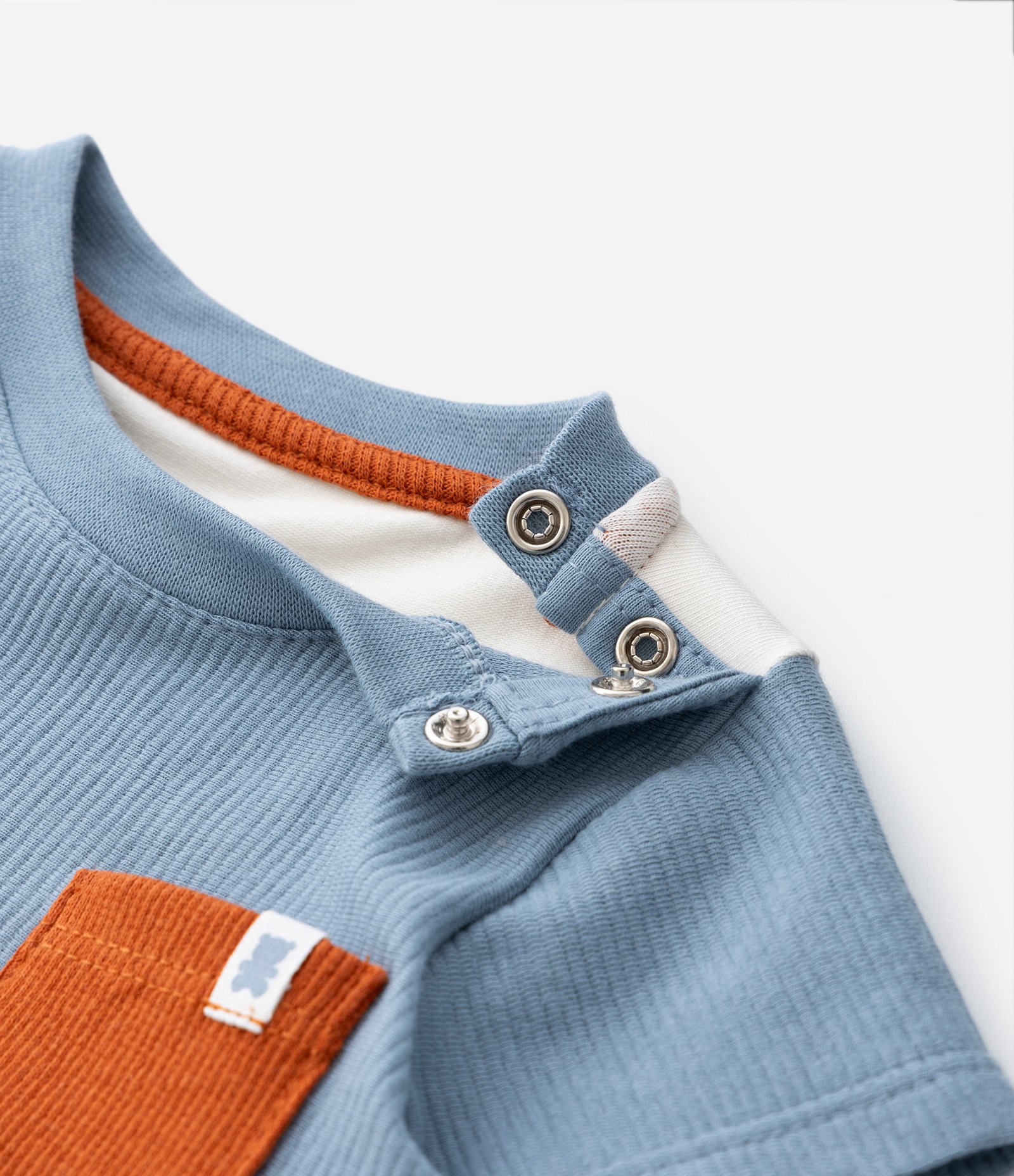 Body Infantil Texturizado Bicolor com Bolsinho - Tam 0 a 18 meses Azul/Off White 5