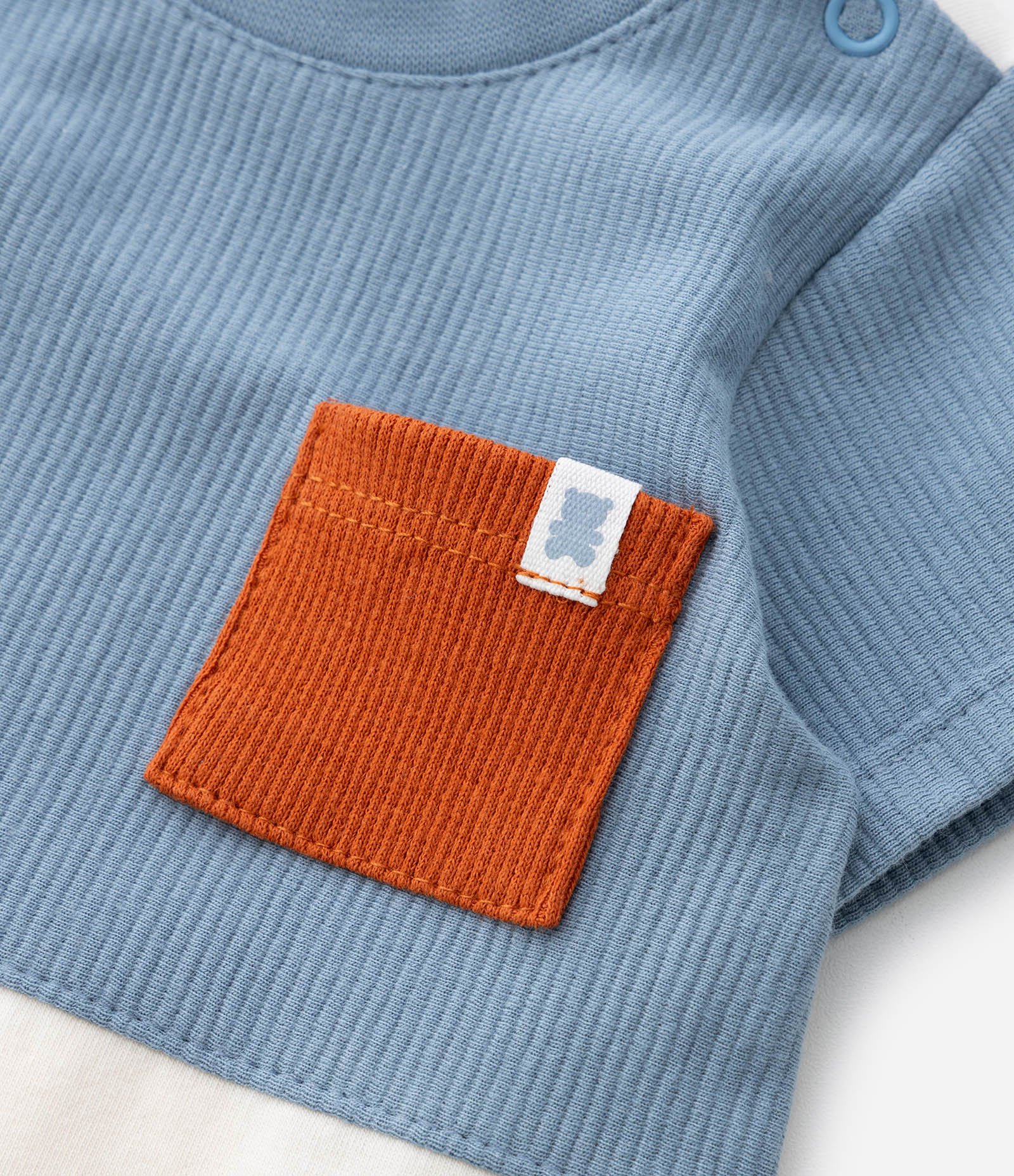 Body Infantil Texturizado Bicolor com Bolsinho - Tam 0 a 18 meses Azul/Off White 6