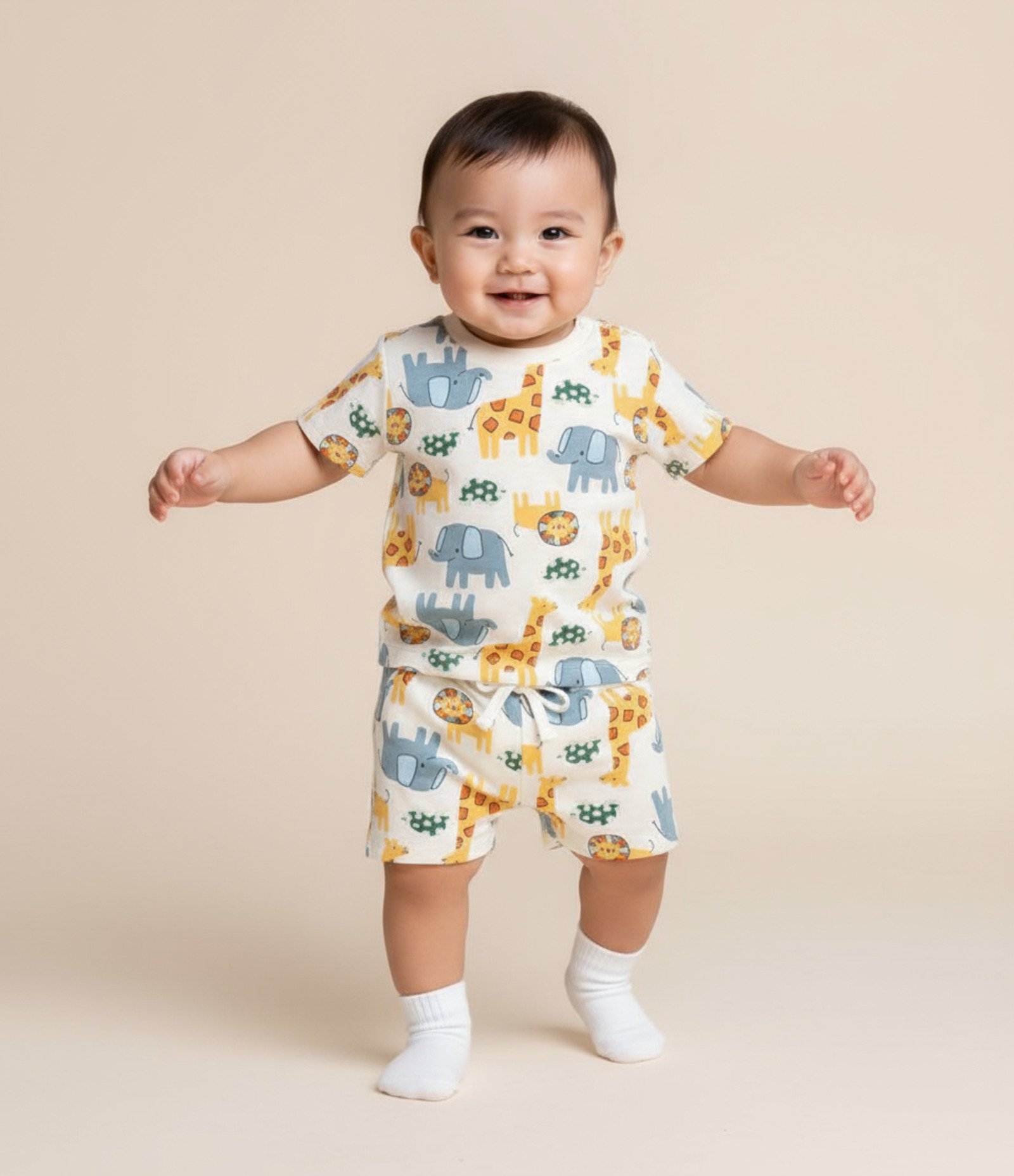 Conjunto Infantil com Estampa de Bichinhos - Tam RN a 18 meses Bege 1