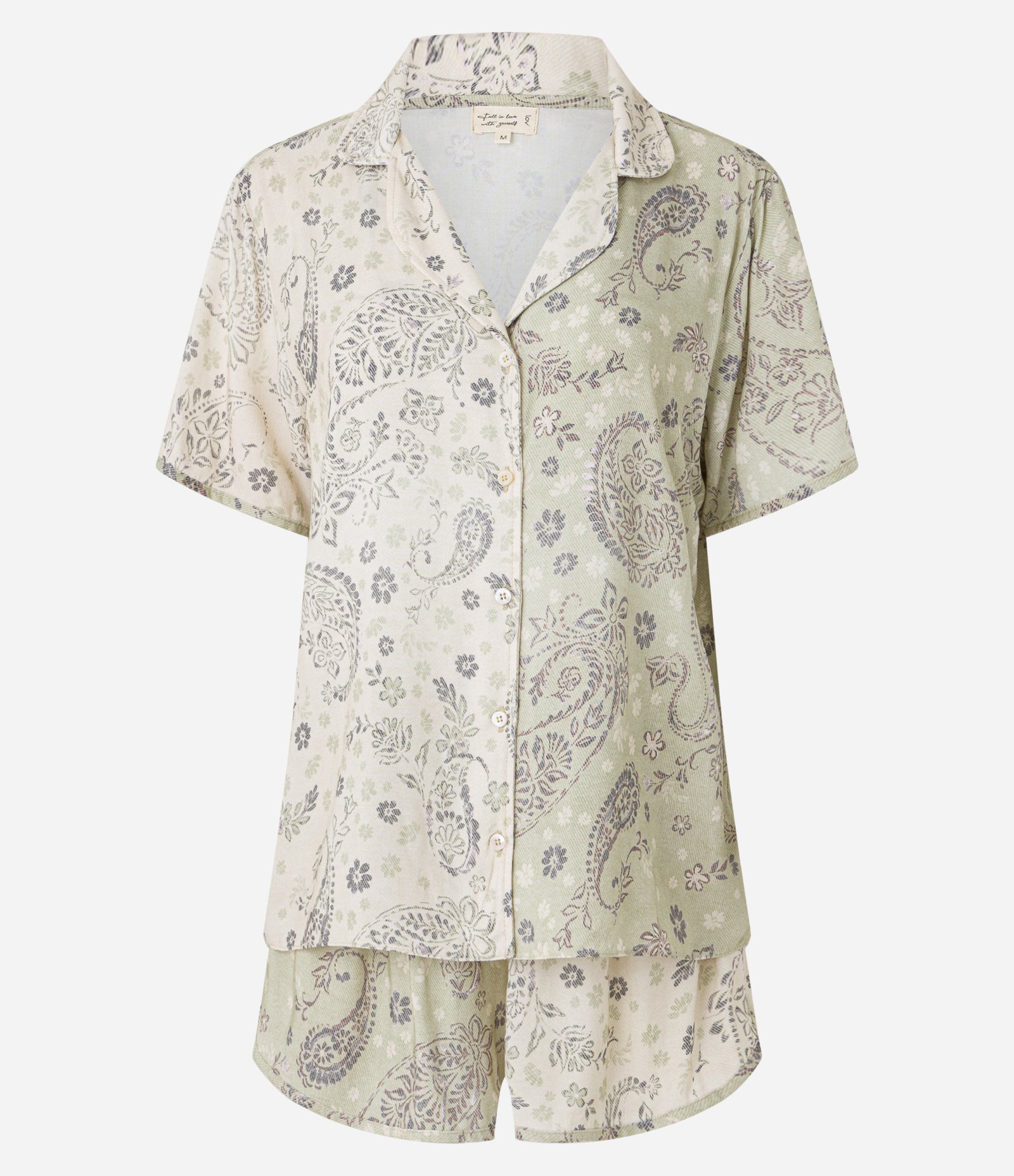 Pijama Short Doll em Viscose com Estampa Étnica Bege 4