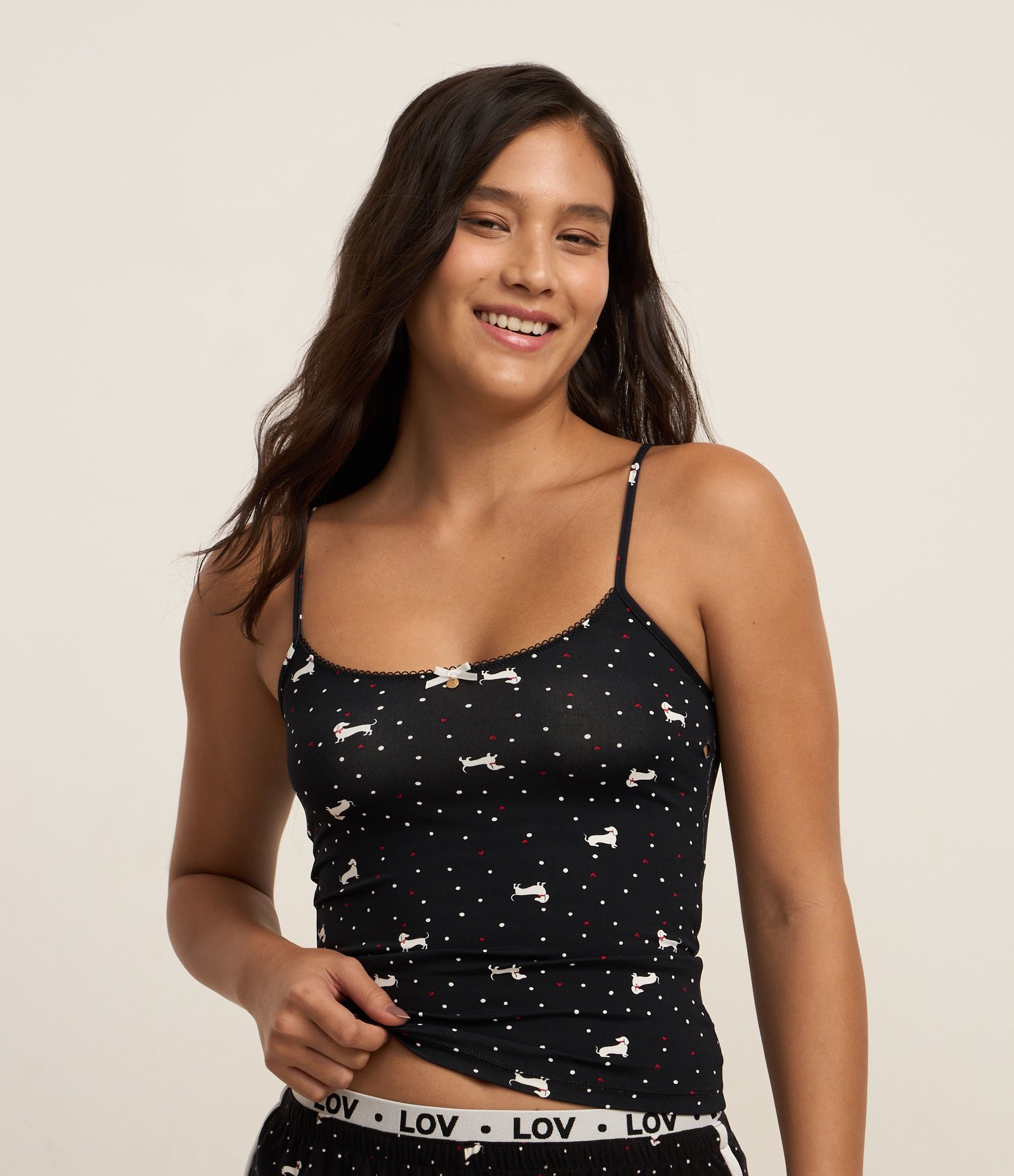 Blusa de Pijama Alcinha em Microfibra com Estampa Mini Cachorrinhos Preto 1