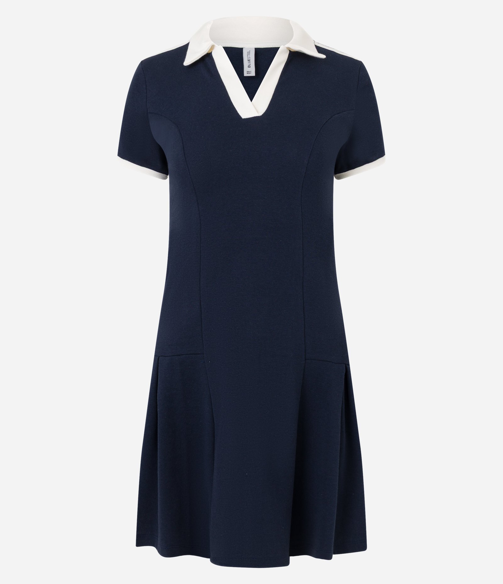 Vestido Curto em Ribana com Gola Polo Contrastante Azul Marinho 5