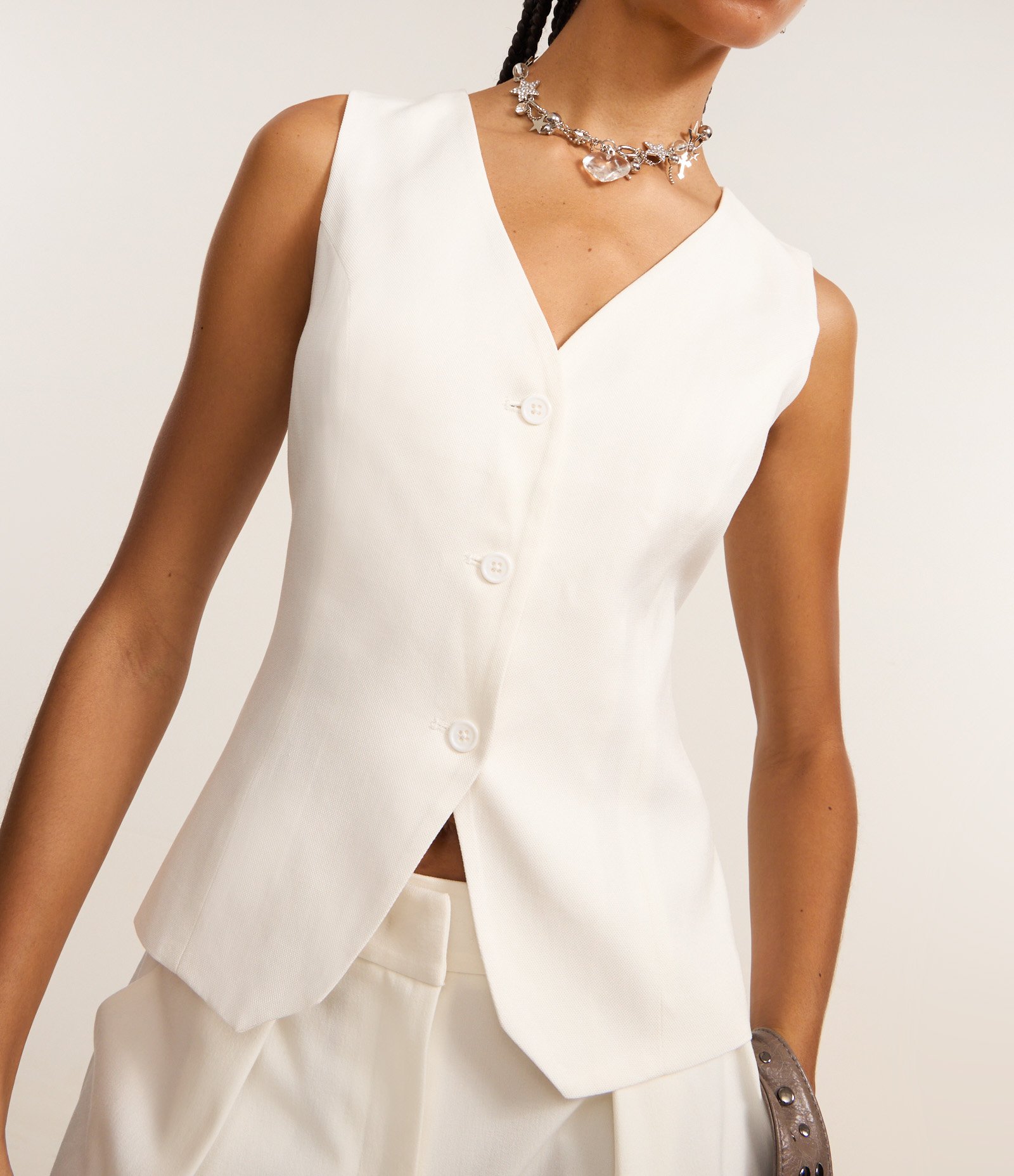 Colete em Alfaiataria com Costas Abertas Branco 4