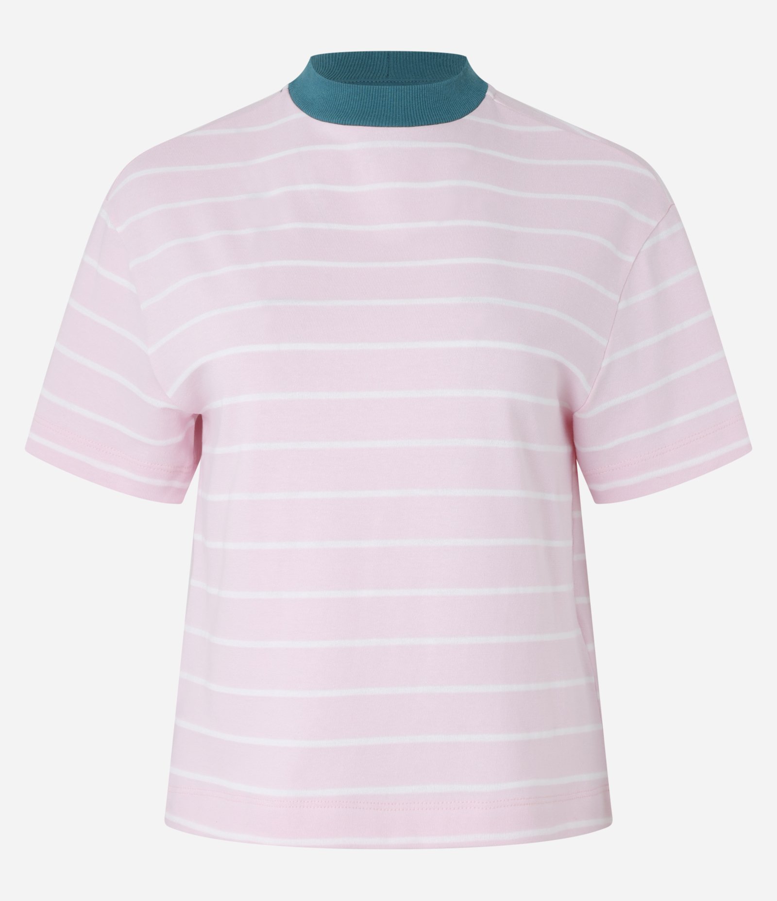 Camiseta Listrada em Malhão com Gola Contrastante Rosa 5