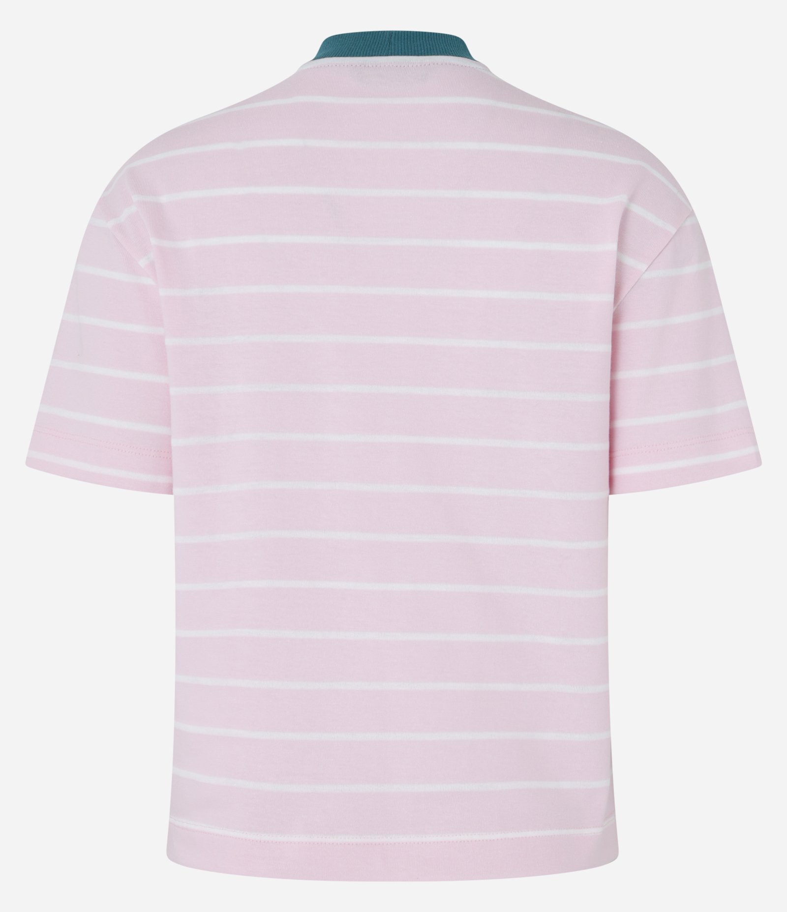Camiseta Listrada em Malhão com Gola Contrastante Rosa 6