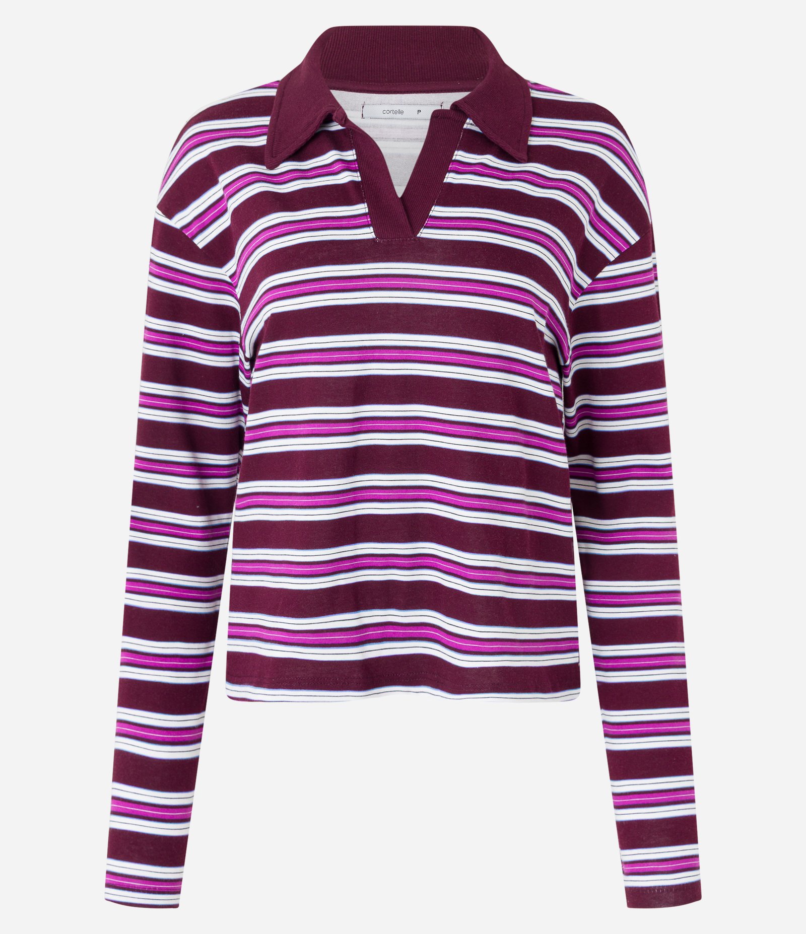 Blusa em Algodão com Listras e Gola Polo Bordô 5