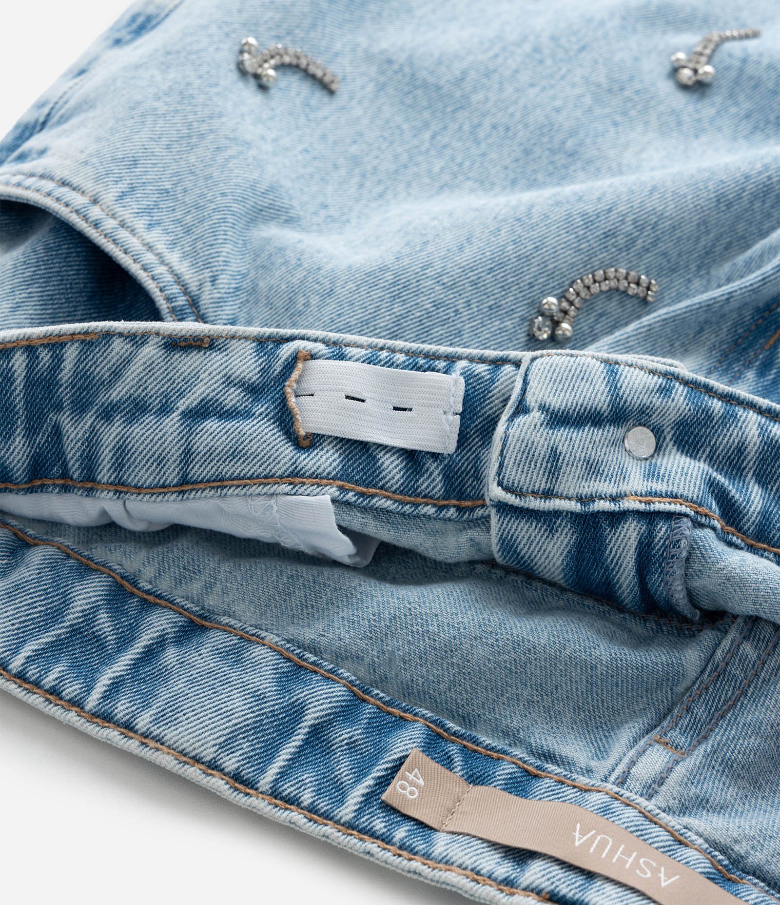 Calça Wide Leg em Jeans com Aplicação de Strass Curve & Plus Size Azul 8