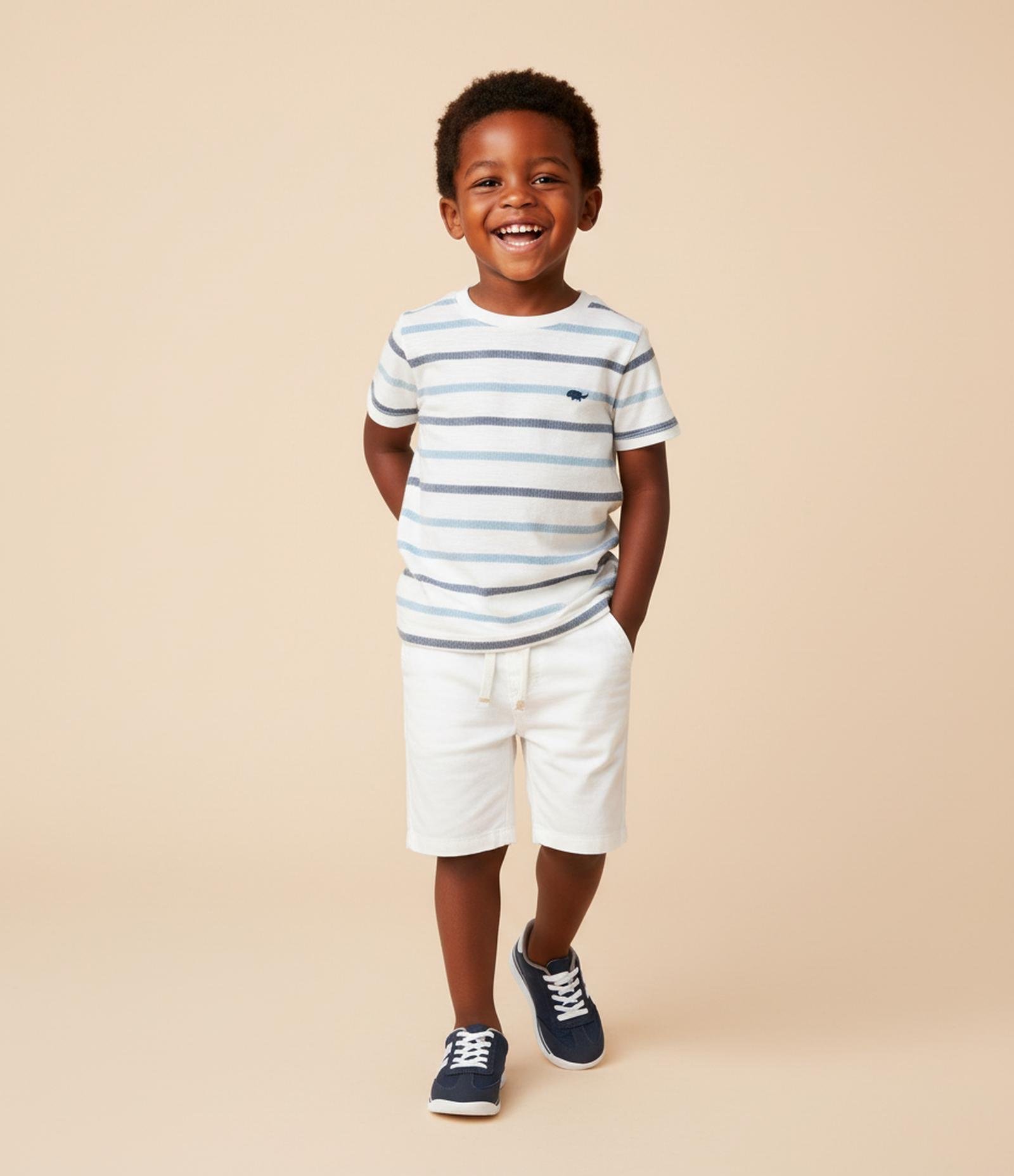 Camiseta Infantil com Estampa Listrada - Tam 1 a 6 Anos Azul 1