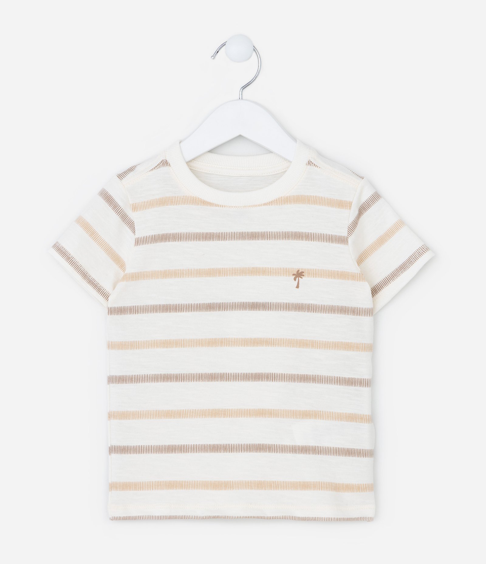 Camiseta Infantil com Estampa Listrada - Tam 1 a 6 Anos Bege 1