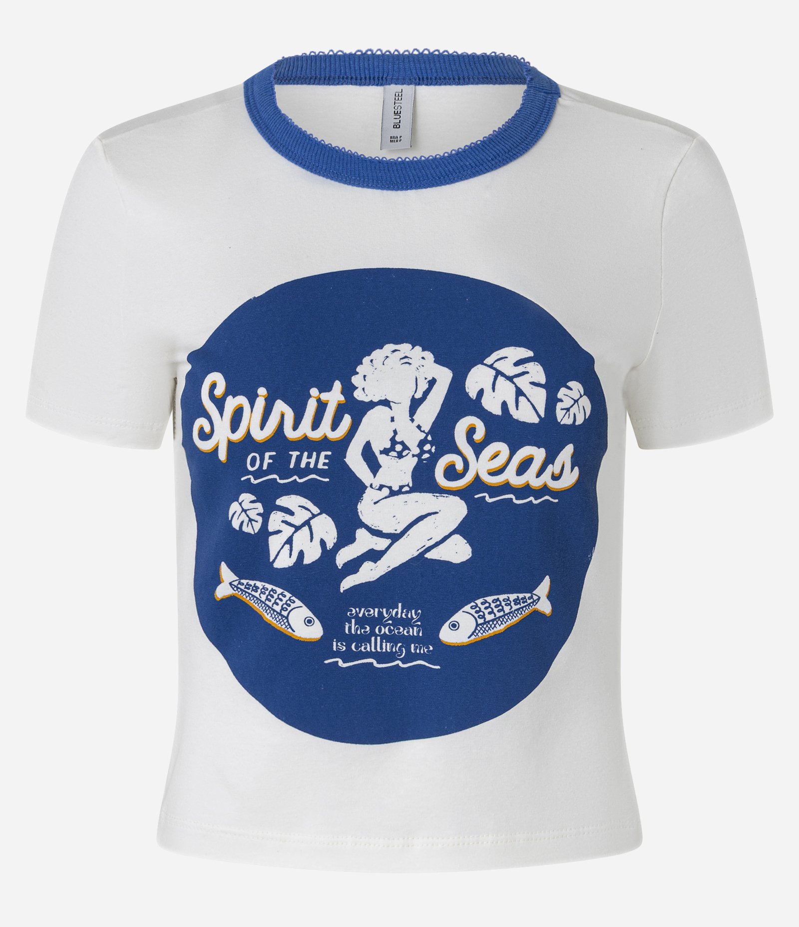 Blusa Baby look em Algodão com Gola Contrastante e Estampa Fundo do Mar Branco 5