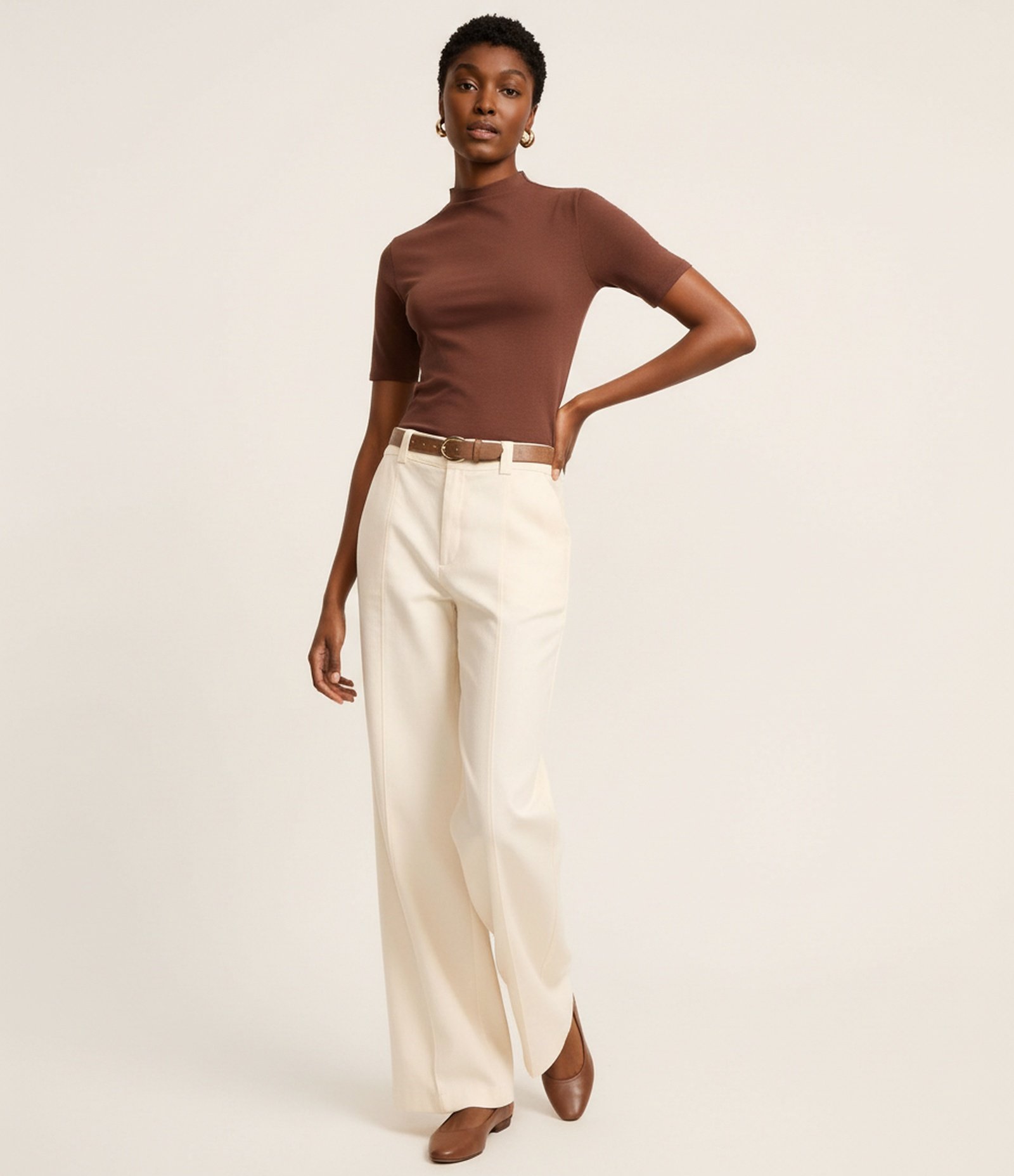 Blusa Básica Ajustada em Algodão com Golinha alta Marrom 4