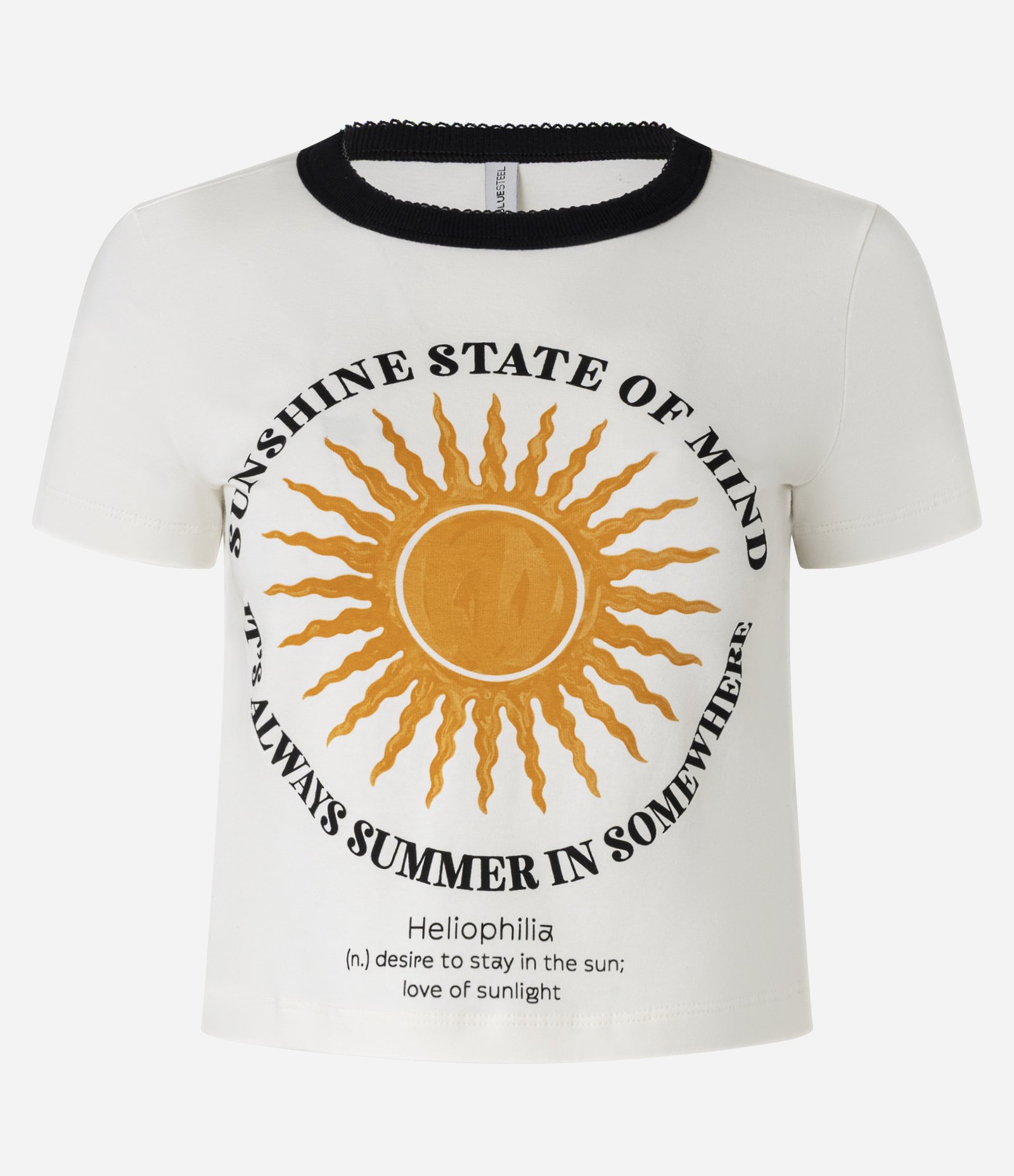 Blusa Baby Look em Algodão com Gola Contrastante e Estampa State Of Mind Branco 4