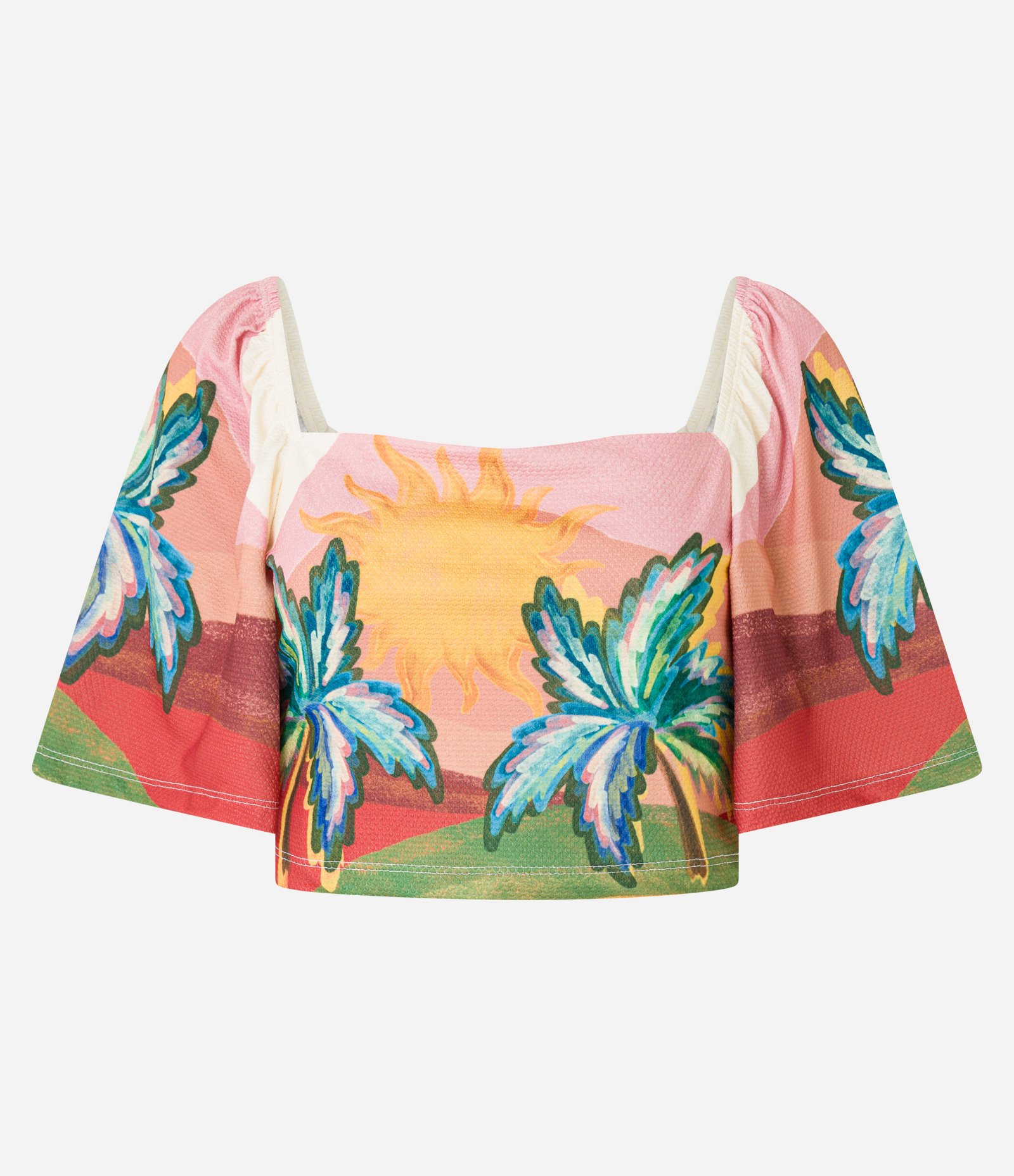 Blusa Cropped Texturizada com Estampa Tropical Multicores 4