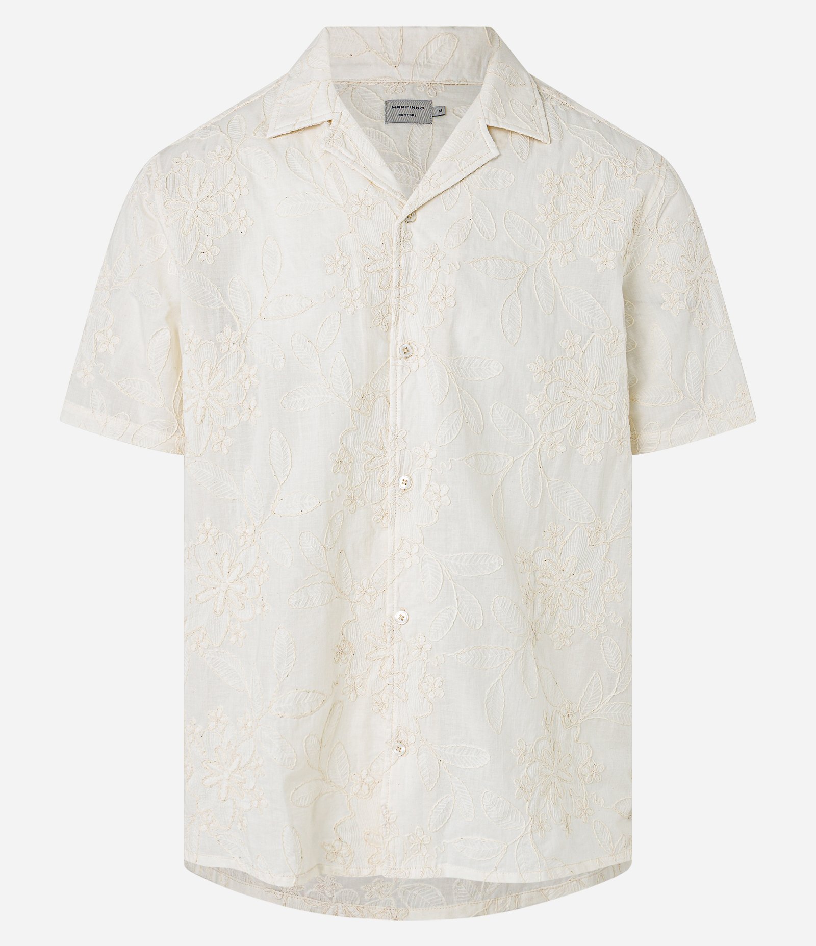Camisa Comfort em Algodão com Bordado Floral e Texturizada Off White 9