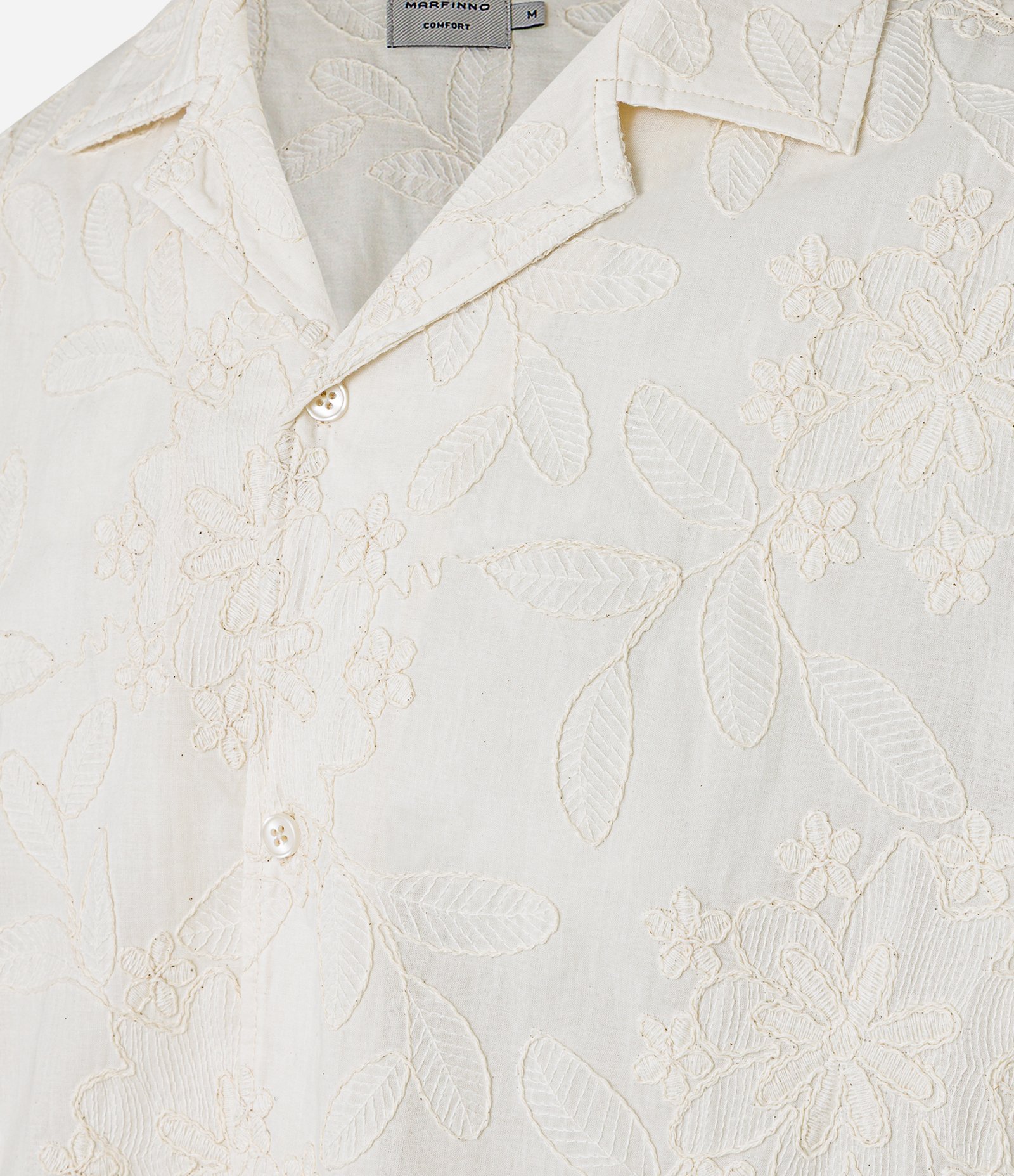 Camisa Comfort em Algodão com Bordado Floral e Texturizada Off White 10