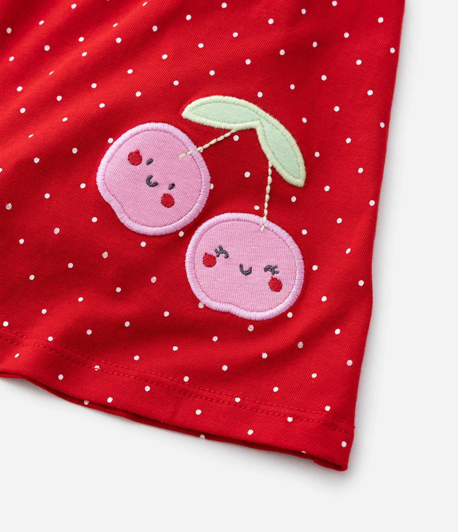 Vestido Body Infantil com Estampa Poá e Bordado de Cereja com Rostinho - Tam 0 a 18 meses Vermelho 9
