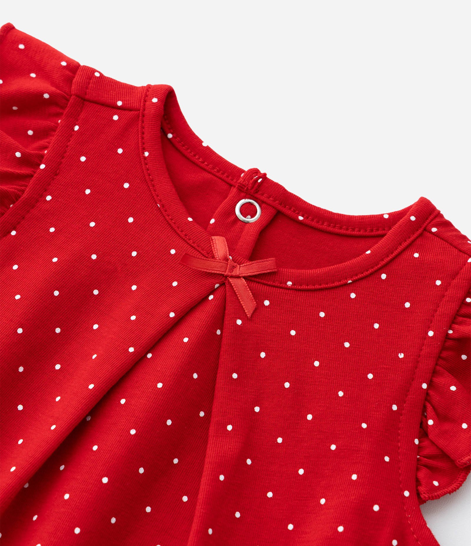 Vestido Body Infantil com Estampa Poá e Bordado de Cereja com Rostinho - Tam 0 a 18 meses Vermelho 7