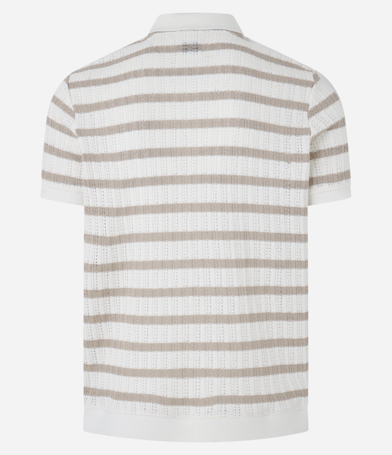 Camiseta Polo Regular em Algodão Listrada com Textura Efeito Crochê Bege 8
