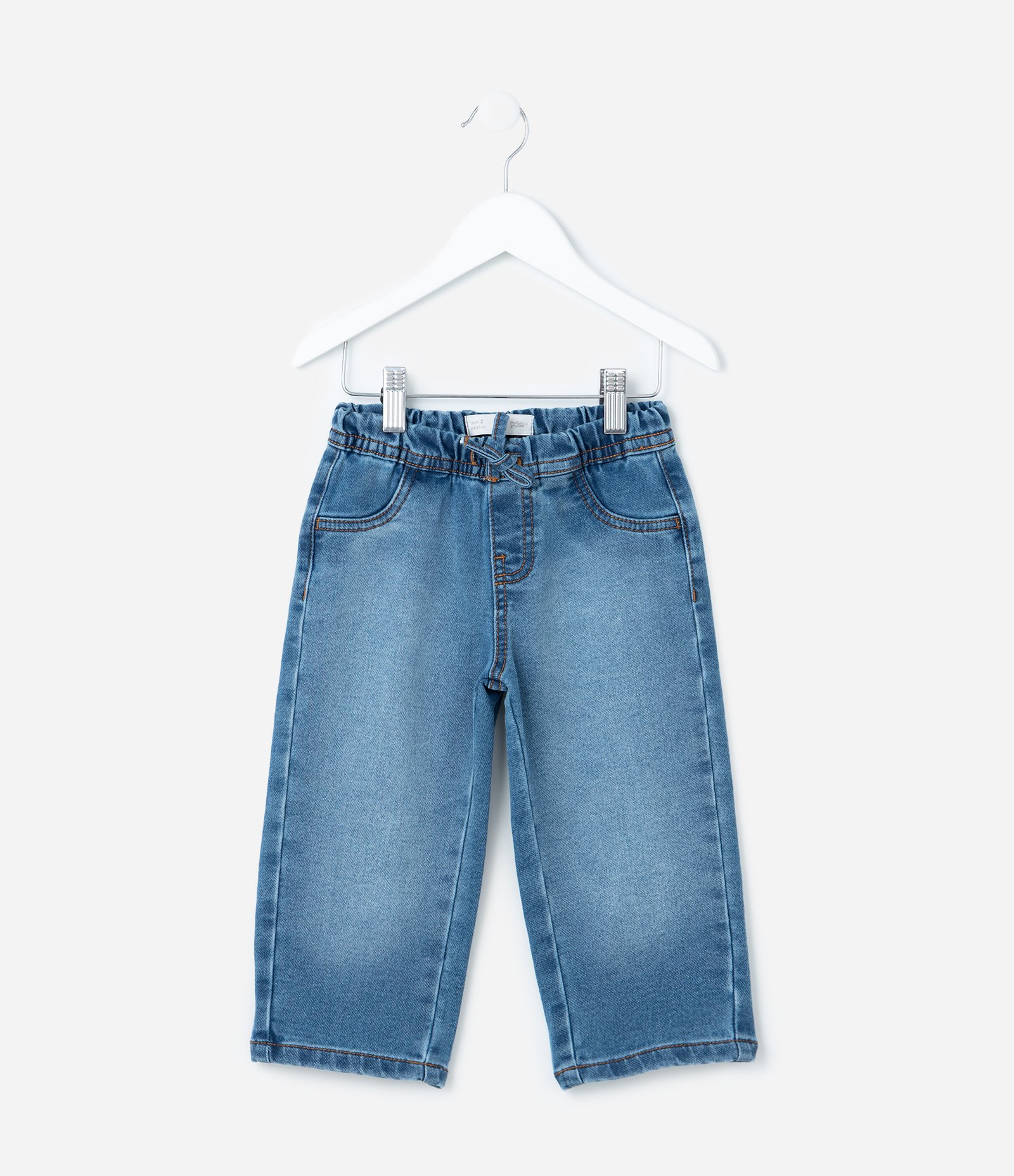 Calça Reta Infantil em Jeans com Amarração - Tam 1 a 6 Anos Azul 1