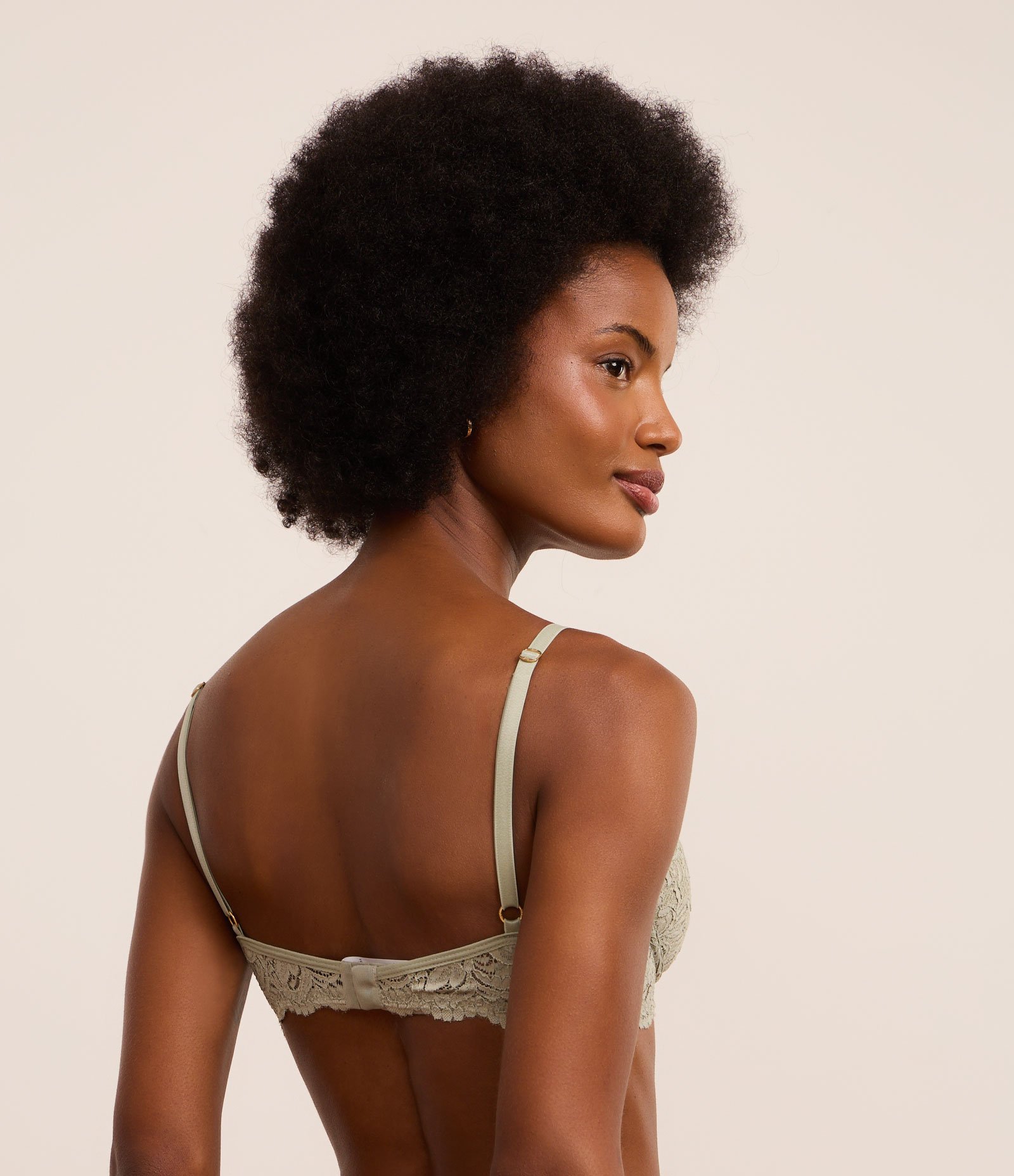 Sutiã Base em Renda Rústica com Bojo Oco Verde Acinzentado 4