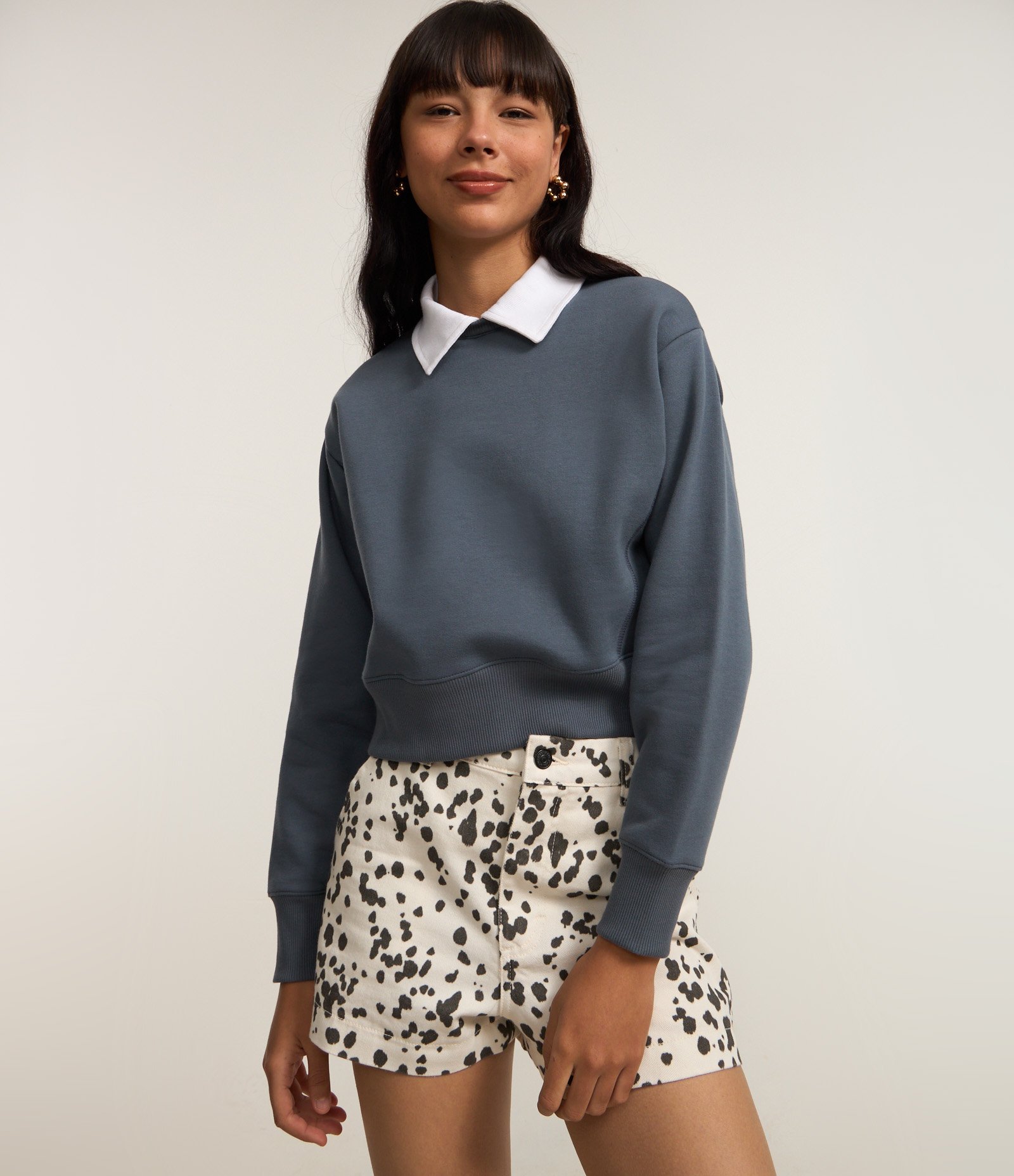 Moletom com Forro em Felpa e Golinha Polo Contrastante Azul 3