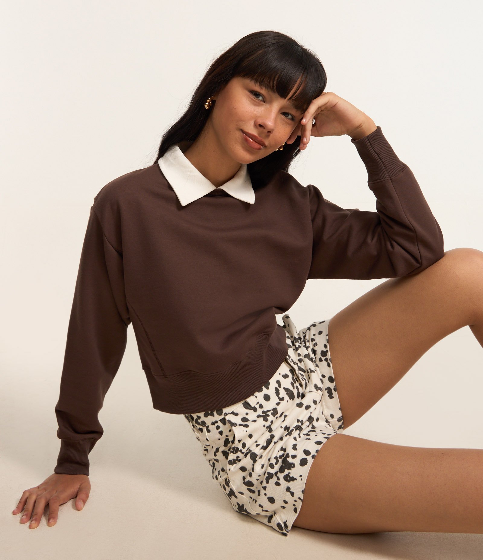 Moletom com Forro em Felpa e Golinha Polo Contrastante Marrom 1