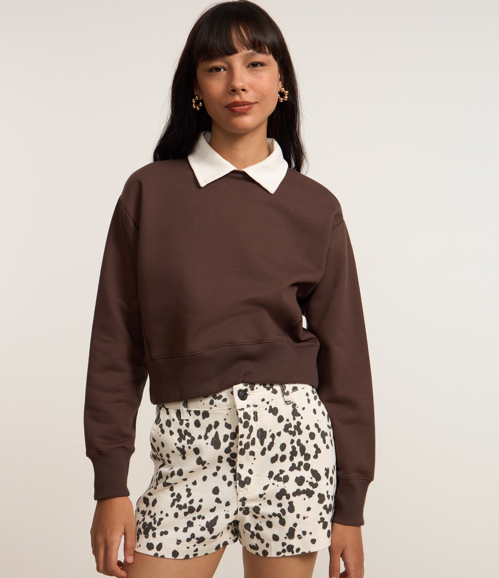 Moletom com Forro em Felpa e Golinha Polo Contrastante Marrom 3