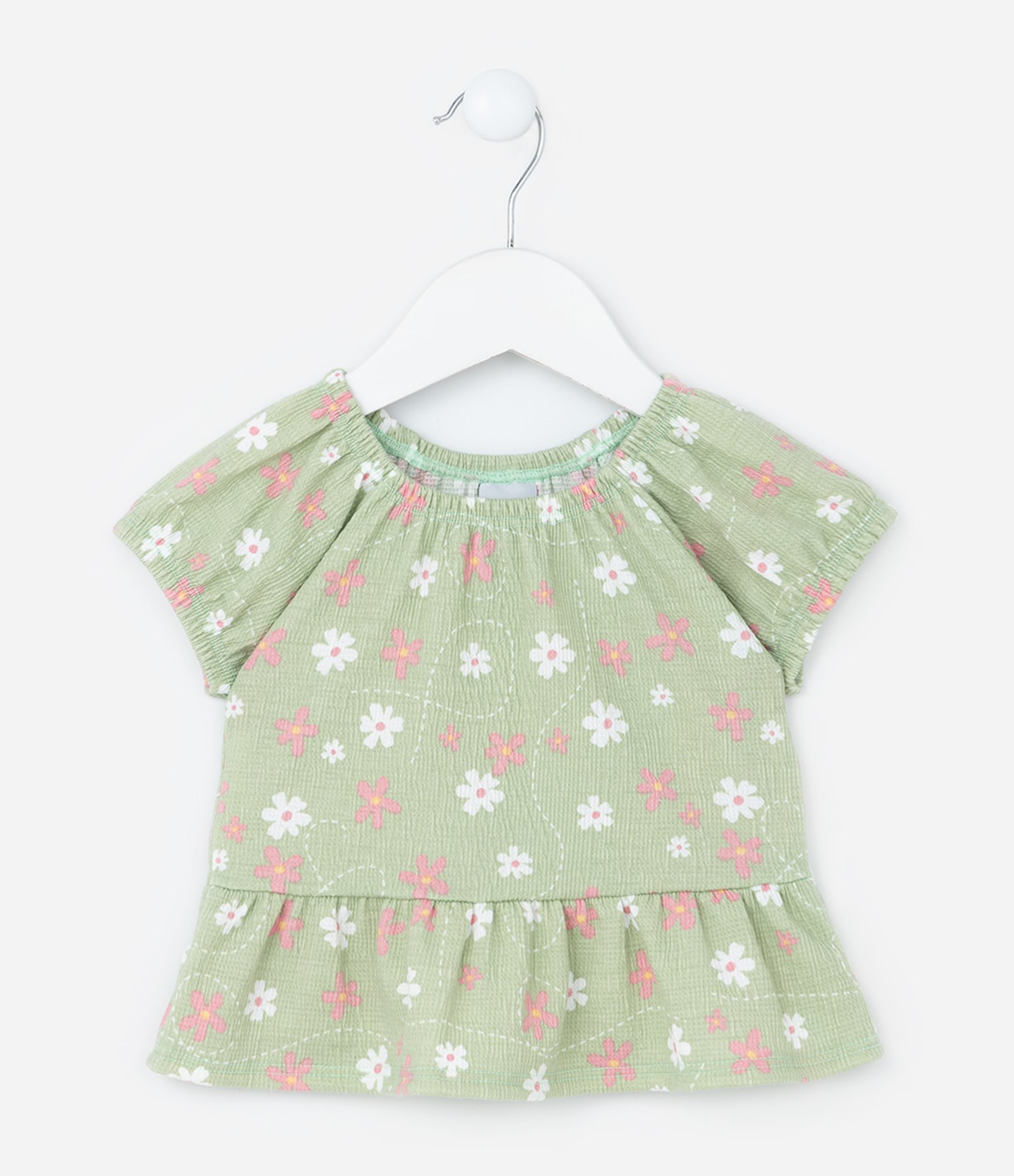 Blusa Infatil Ciganinha com Estampa Floral - Tam 0 a 18 Meses Verde 2