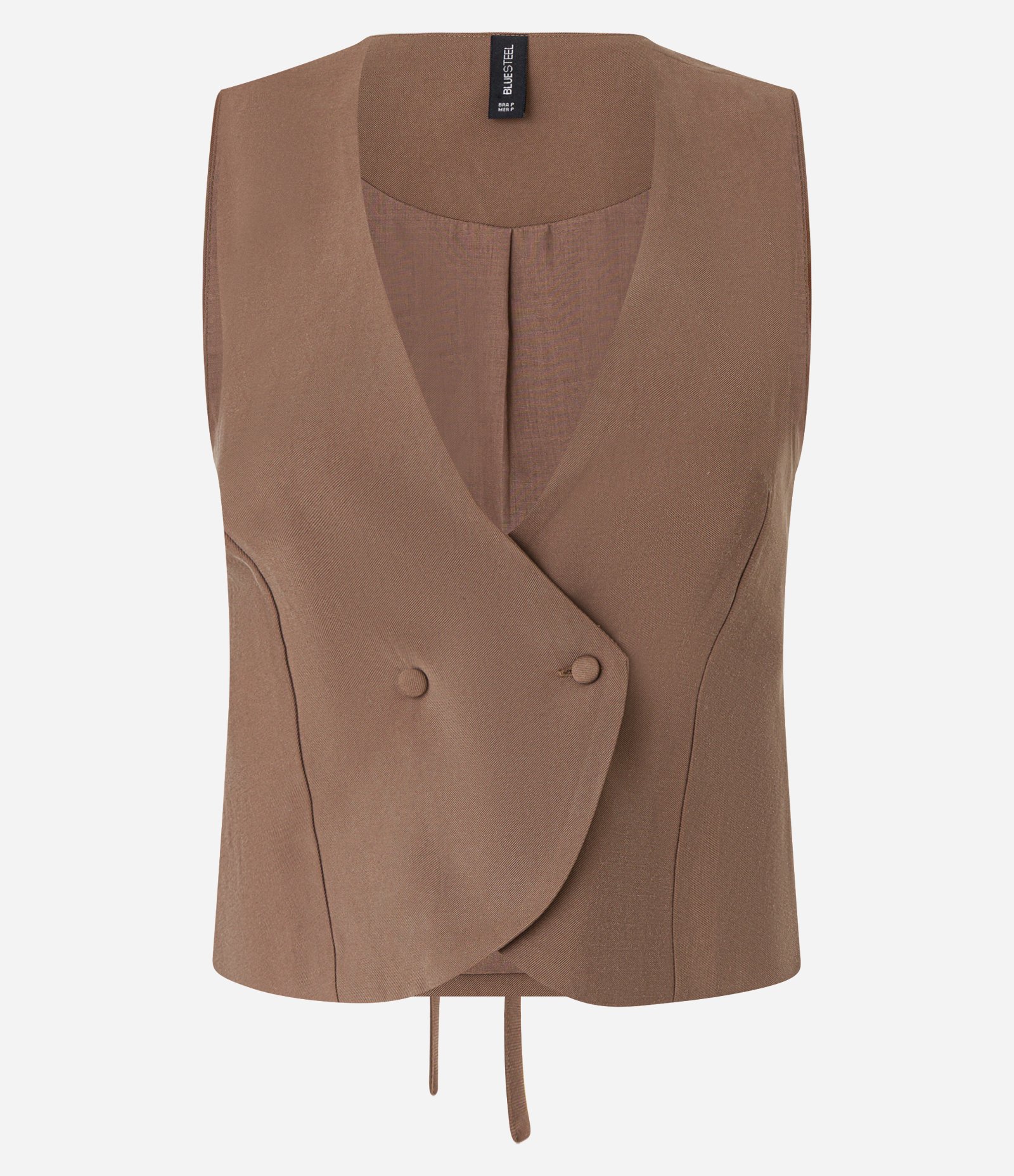 Colete Curto Alfaiatado com Amarração nas Costas e Transpasse Frontal Marrom 5