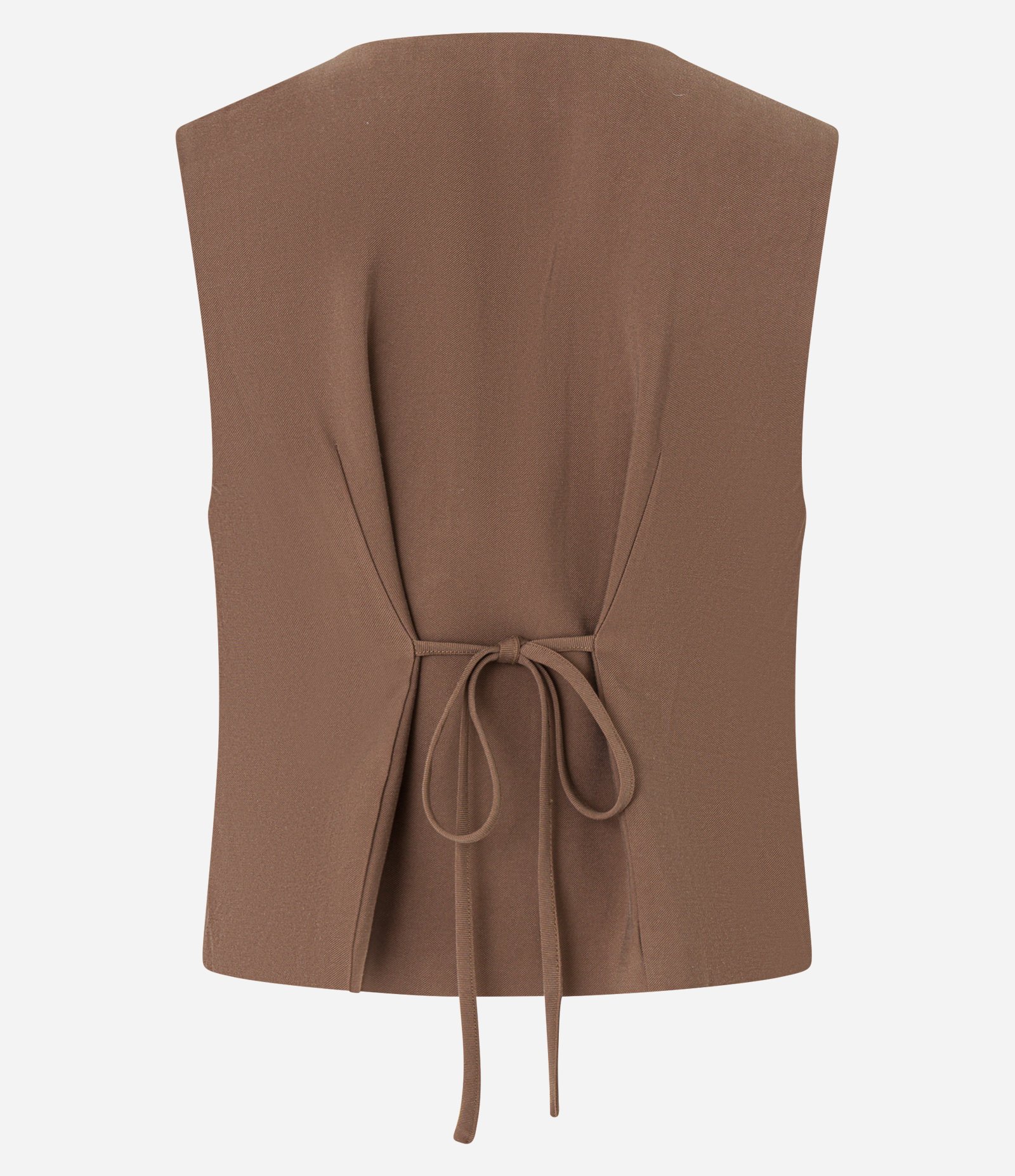 Colete Curto Alfaiatado com Amarração nas Costas e Transpasse Frontal Marrom 6