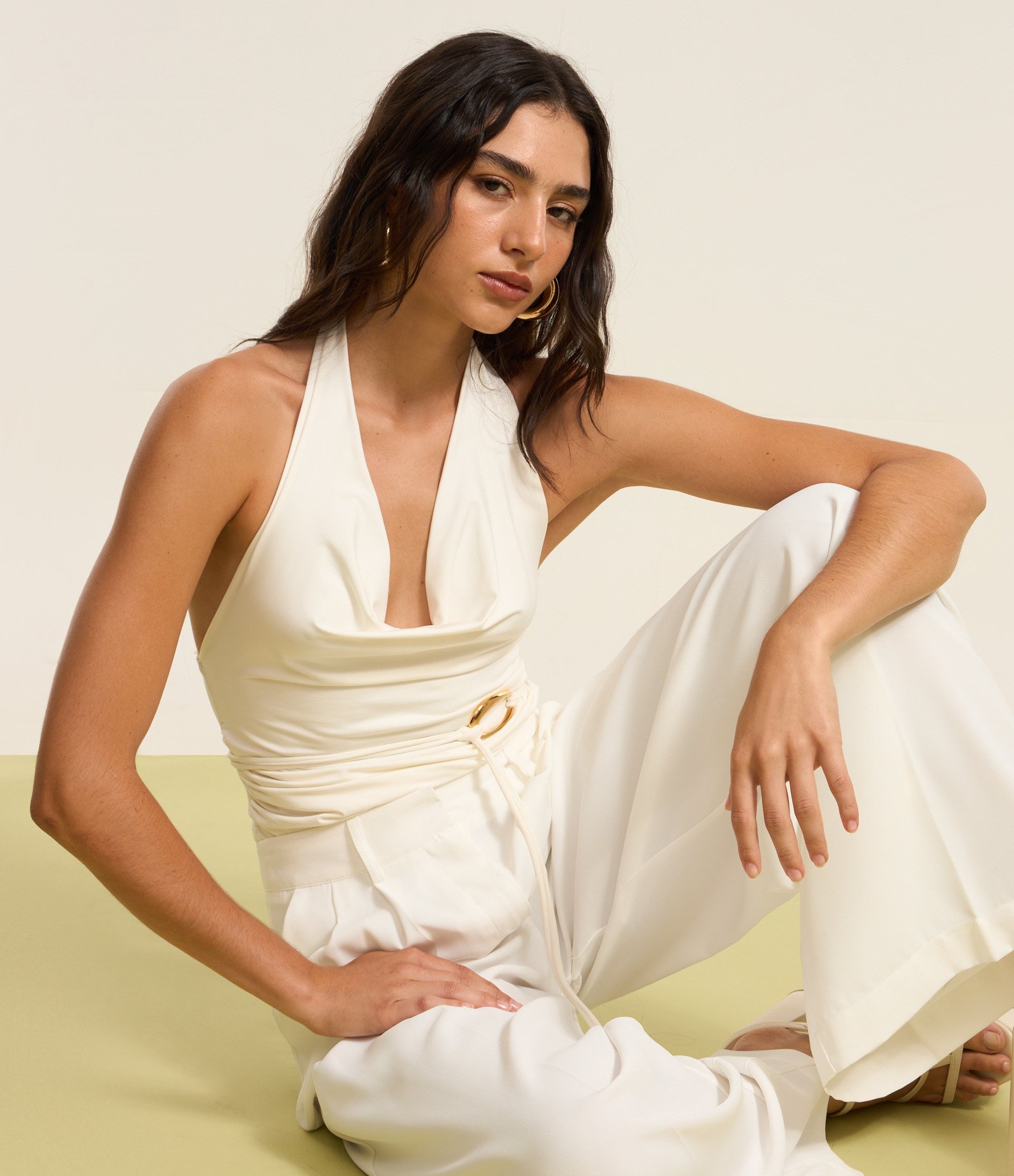 Calça Pantalona Alfaiatada com Pregas Frontais Branco 6