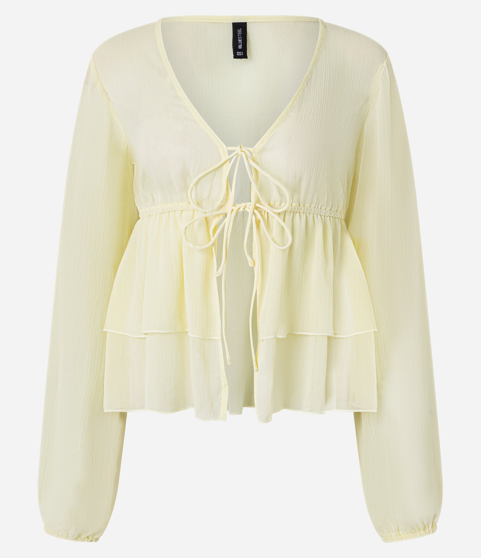 Blusa com Amarração Frontal e Manga Longa Ajustada Amarelo 4