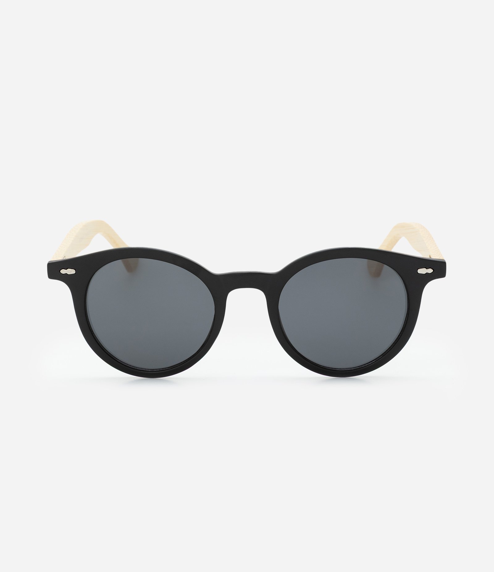 Óculos de Sol Redondo Fosco com Hastes de Madeira Preto 2