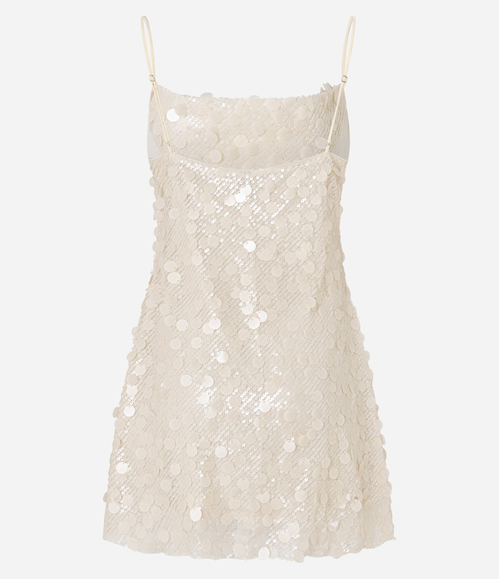 Vestido Curto em Paetê Misto com Decote Degagê Bege 8