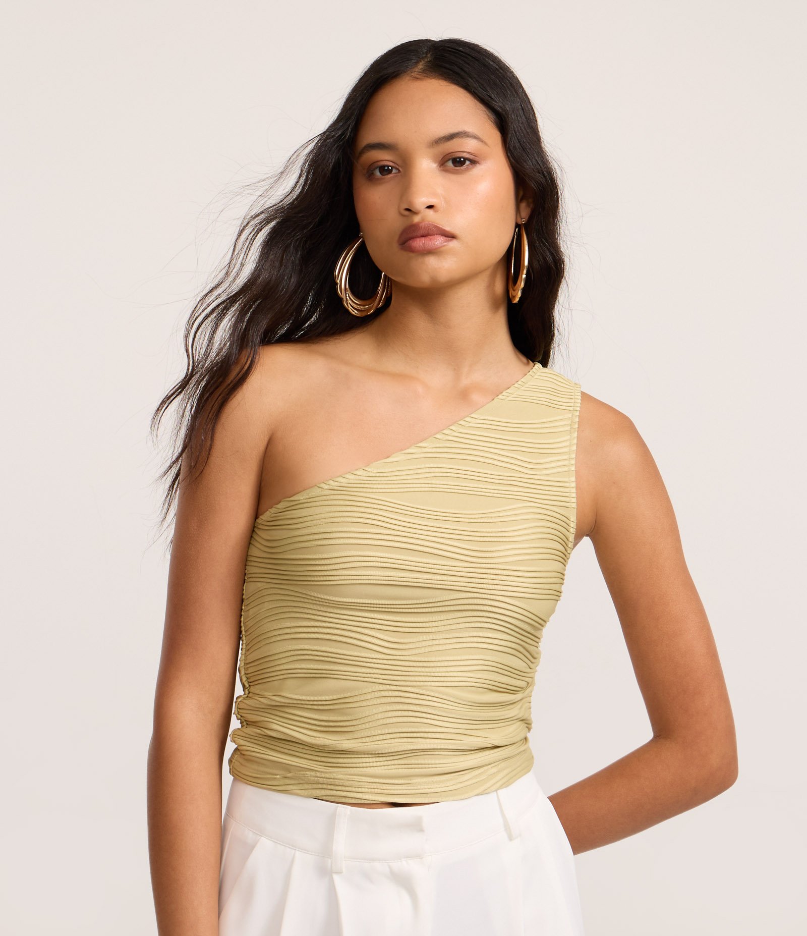 Blusa Ombro Só em Jersey com Listras Texturizadas Verde 3