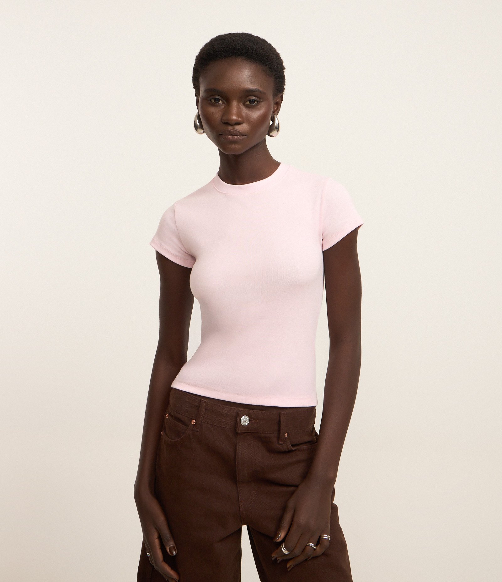 Blusa Básica Justinha e Alongada em Ribana Rosa 1