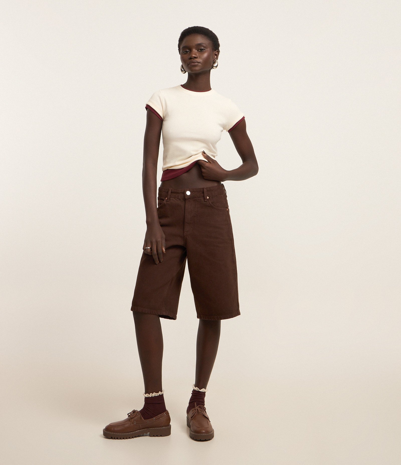 Blusa Básica Justinha e Alongada em Ribana Bege 2