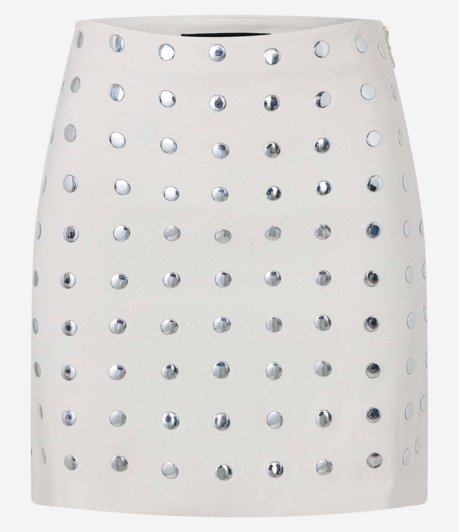 Saia Curta em Bengaline com Tachas Metalizadas Off White 6