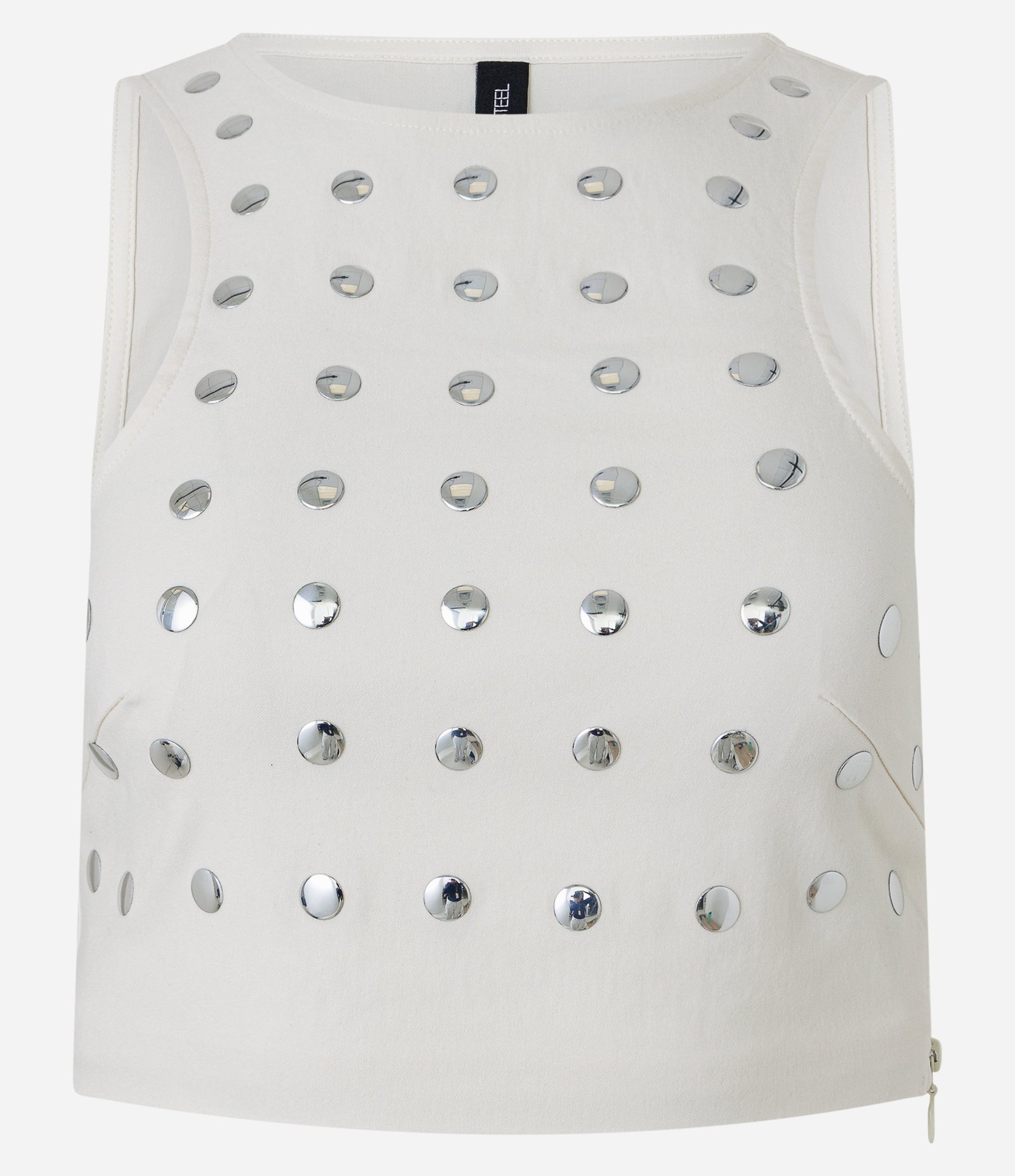 Blusa Cropped em Bengaline com Tachas Metalizadas Branco 5
