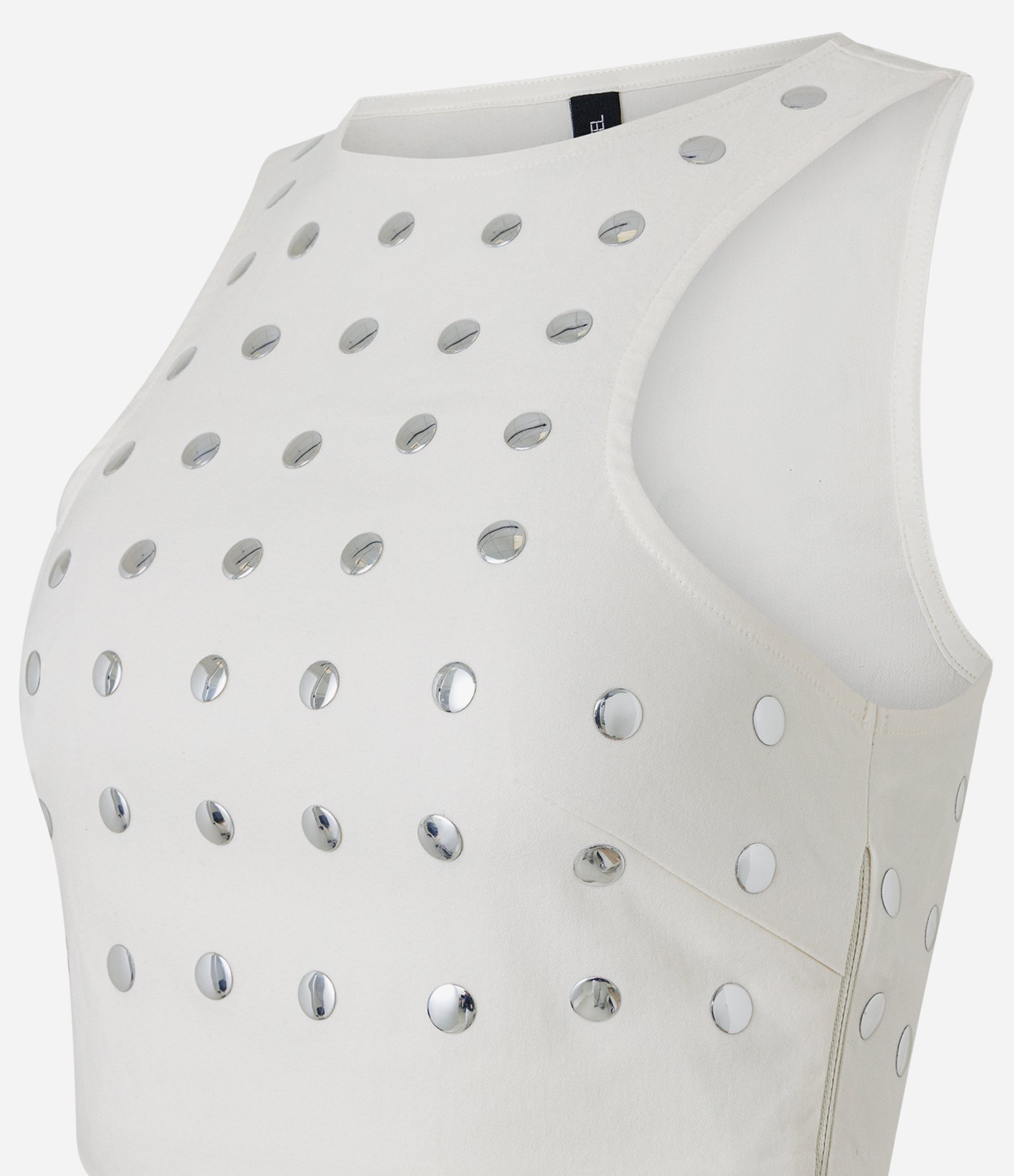 Blusa Cropped em Bengaline com Tachas Metalizadas Branco 6