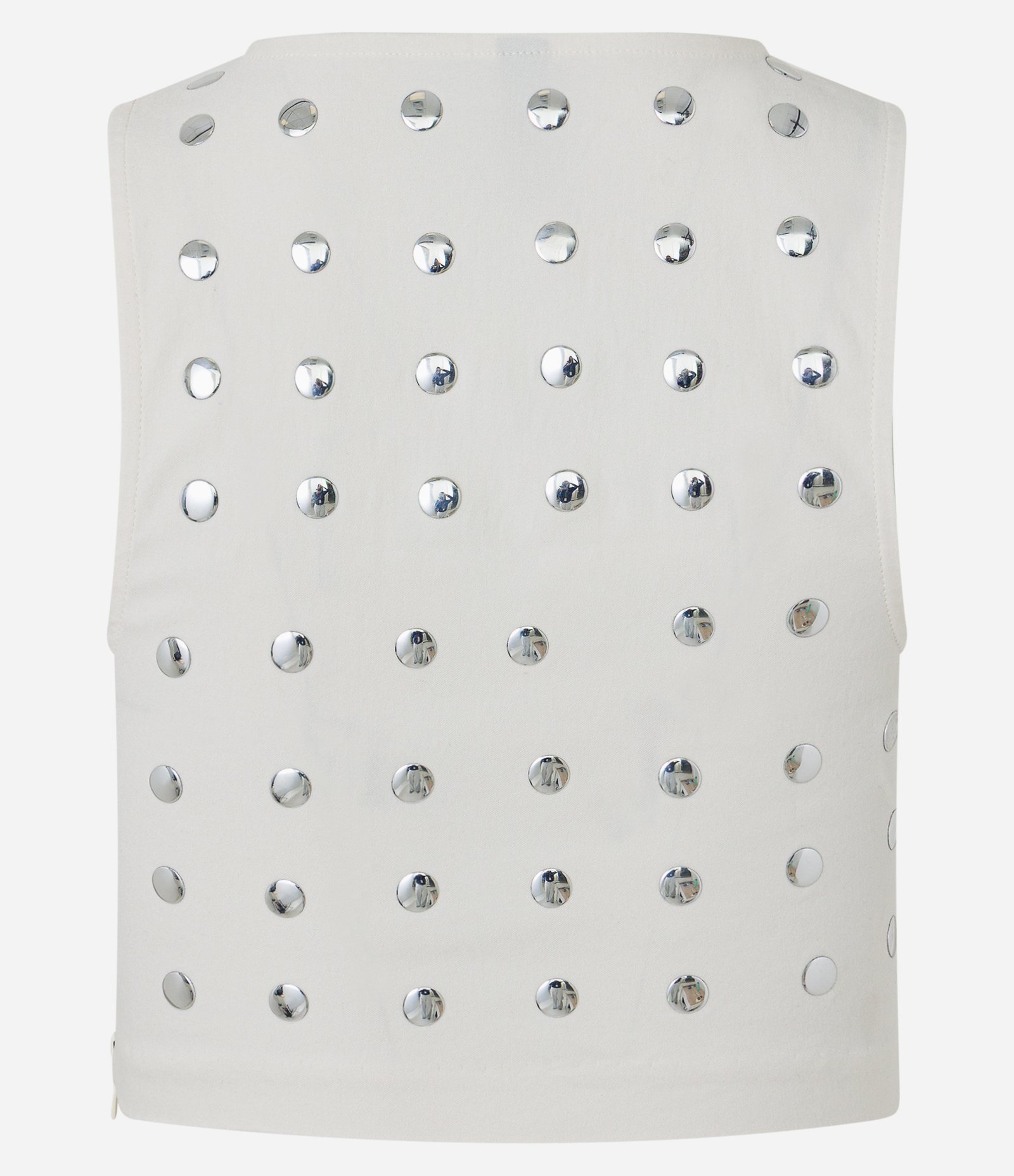 Blusa Cropped em Bengaline com Tachas Metalizadas Branco 7