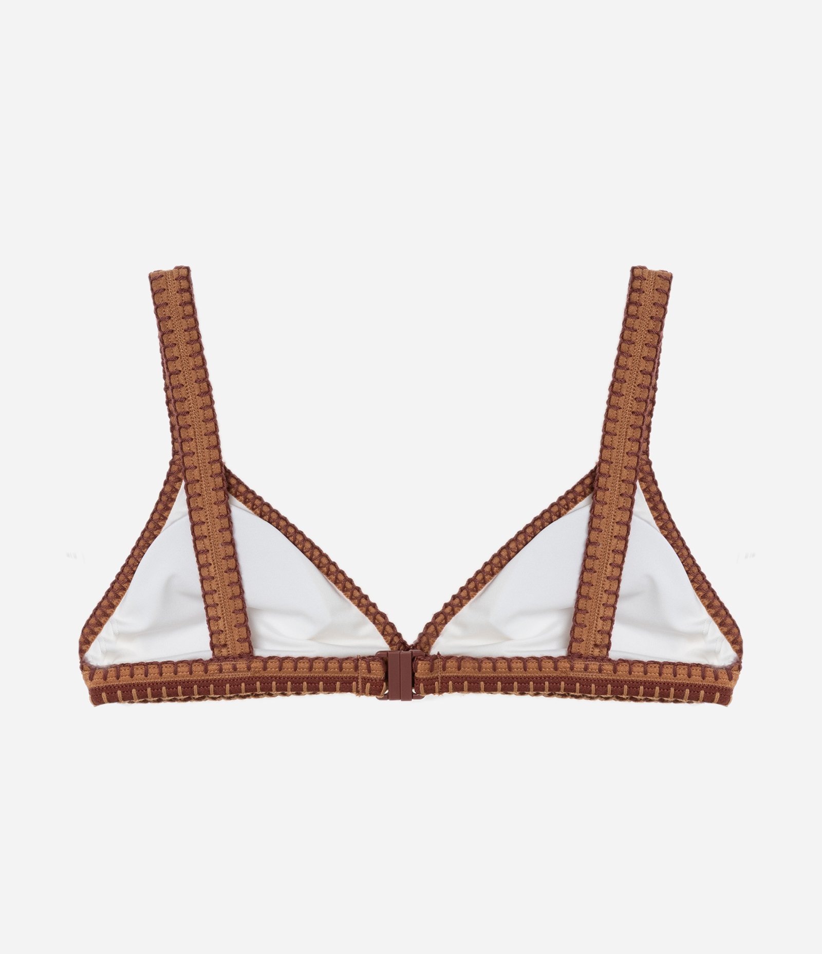 Biquíni Top Triangulo Fixo em Microfibra com Viés Contrastante Branco/Caramelo 6