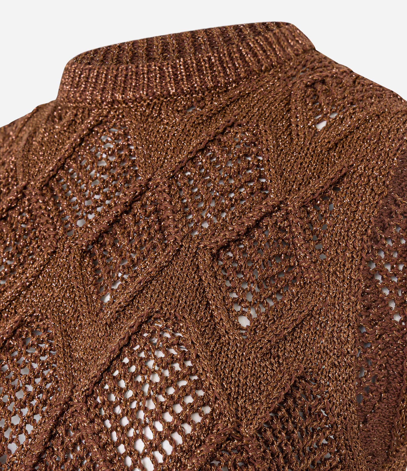 Blusa em Tricô com Textura Losangos de Efeito Crochê Terracota Escuro 2