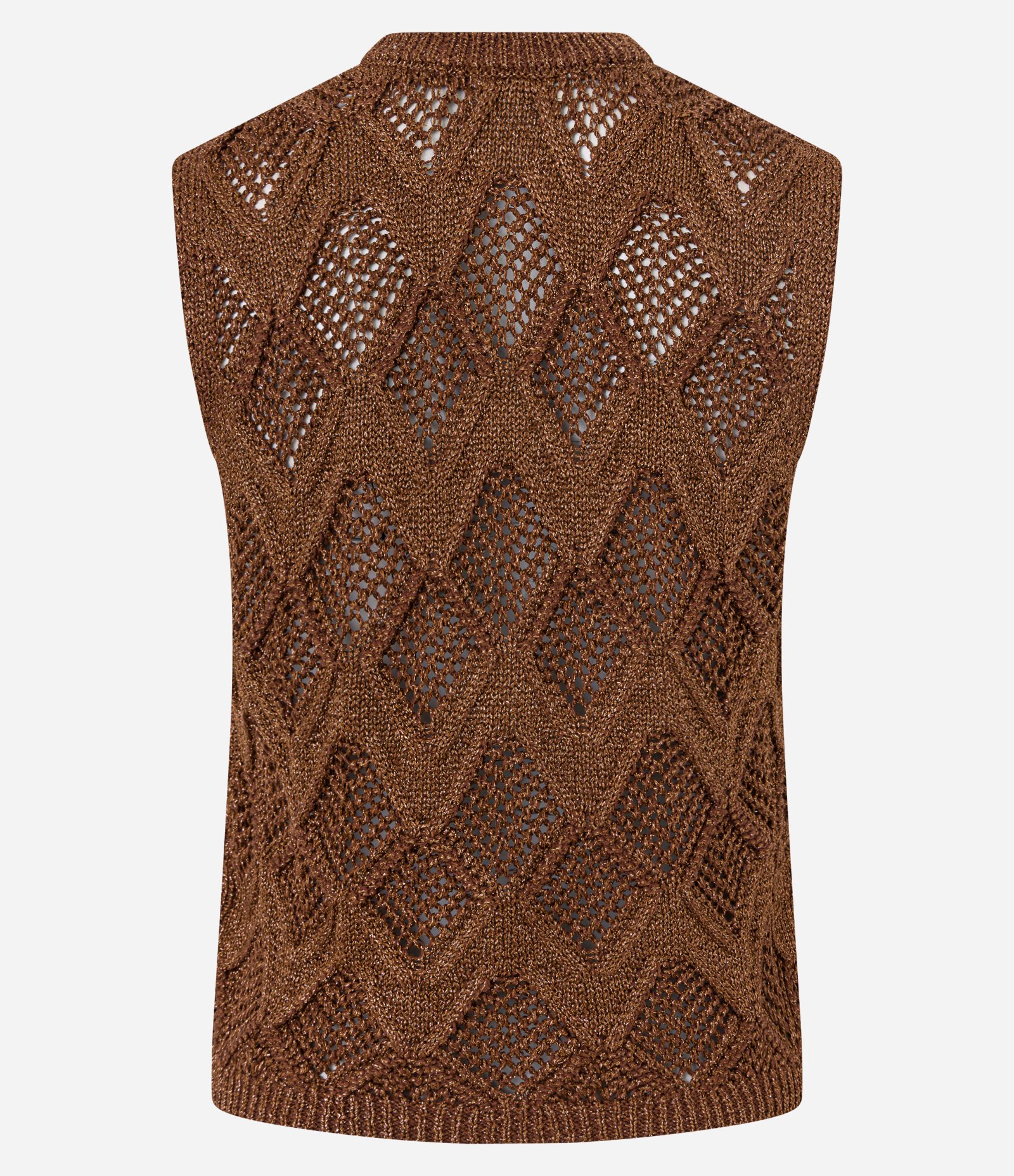 Blusa em Tricô com Textura Losangos de Efeito Crochê Terracota Escuro 3