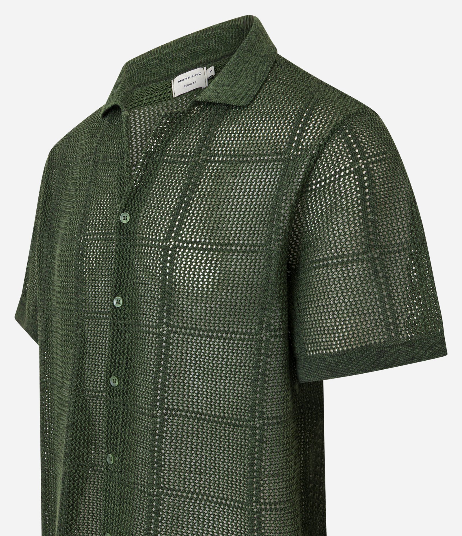 Camisa Regular com Efeito Crochê e Textura Quadriculada Verde 7