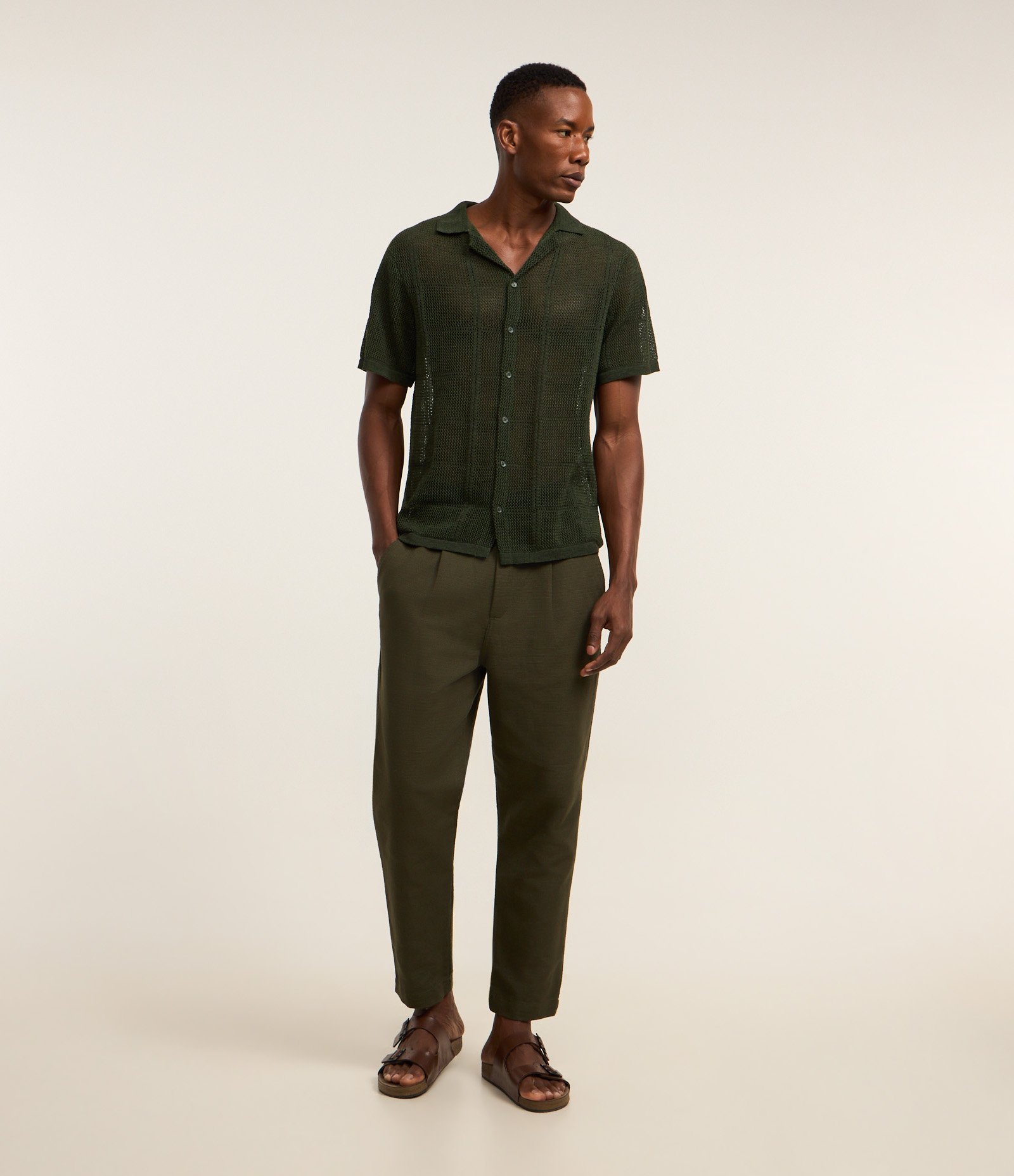 Camisa Regular com Efeito Crochê e Textura Quadriculada Verde 2