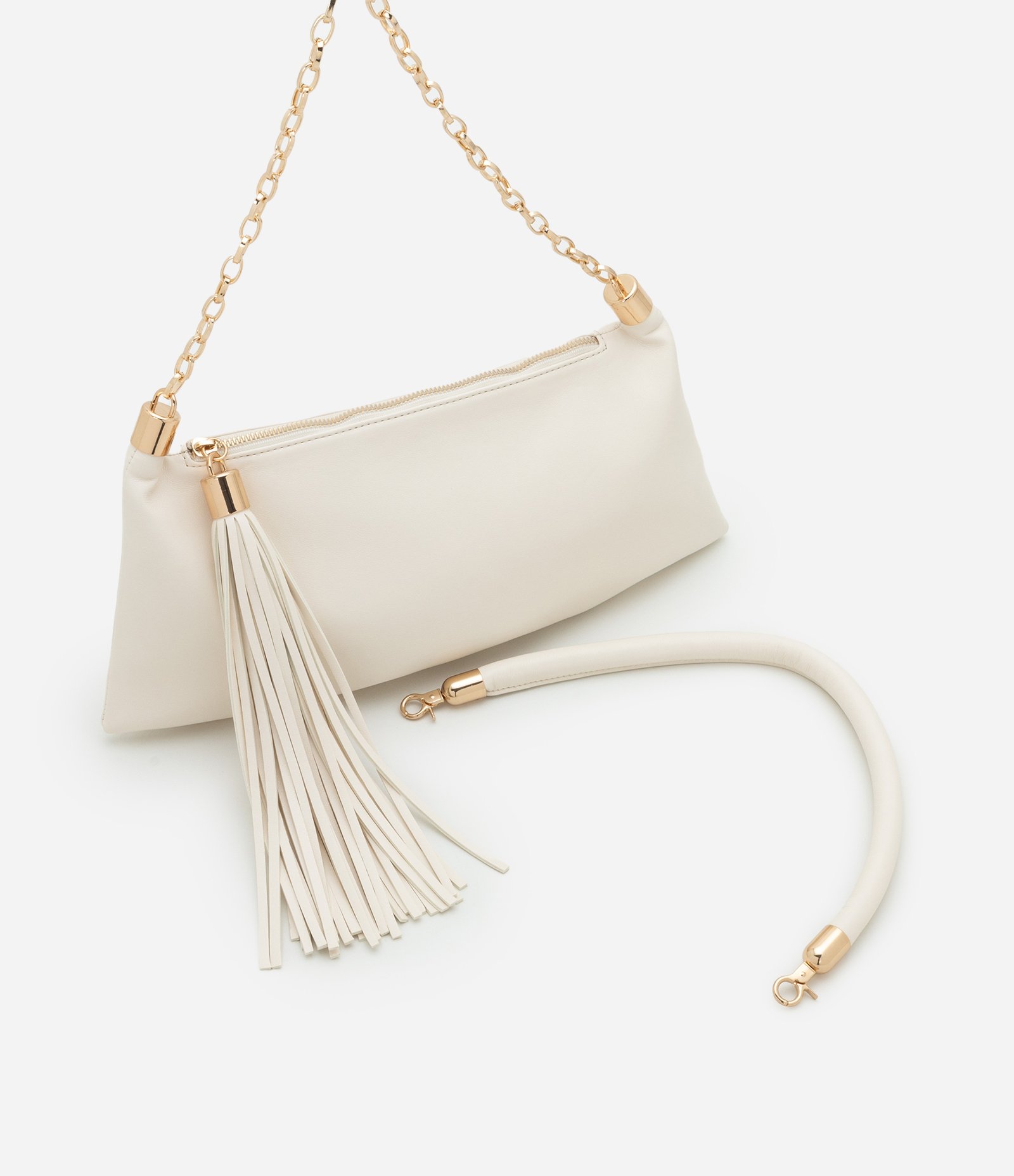 Bolsa em PU com 02 Alças Removíveis e Tassel Off White 7